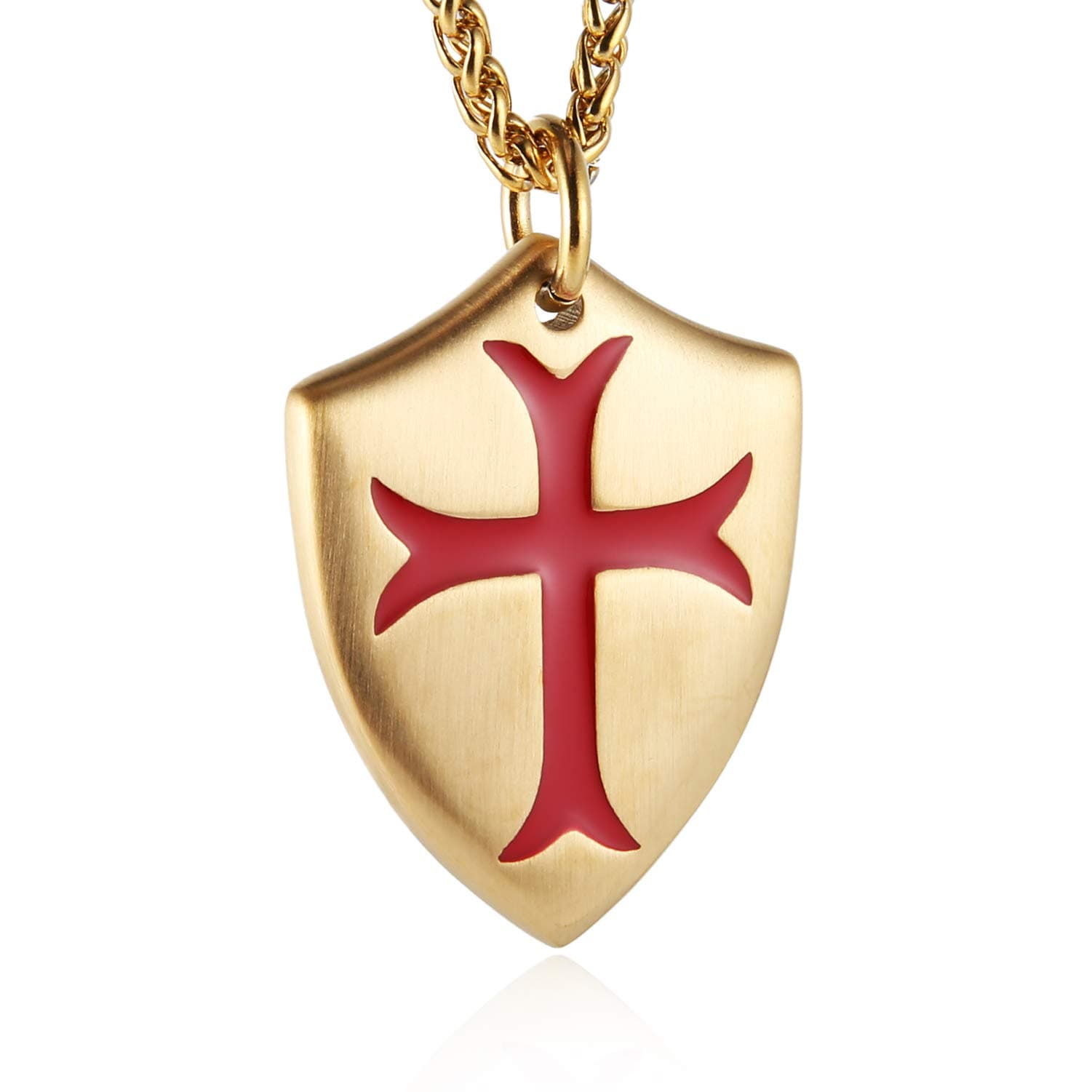 HZMAN Templar Cross Pendant Necklace with Shield 22+2 inch Chain