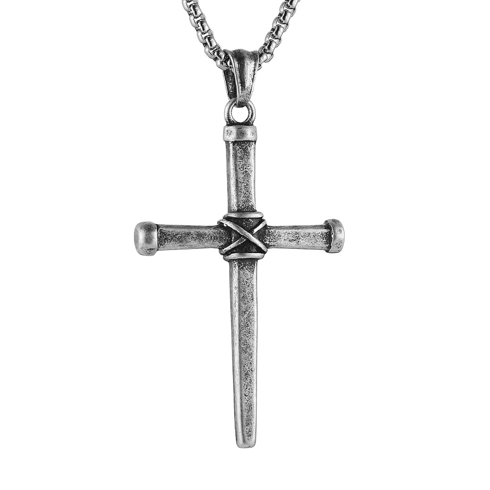 HZMAN Men's Stainless Steel Antique Cross Pendant Necklace Christian Jewelry Gift