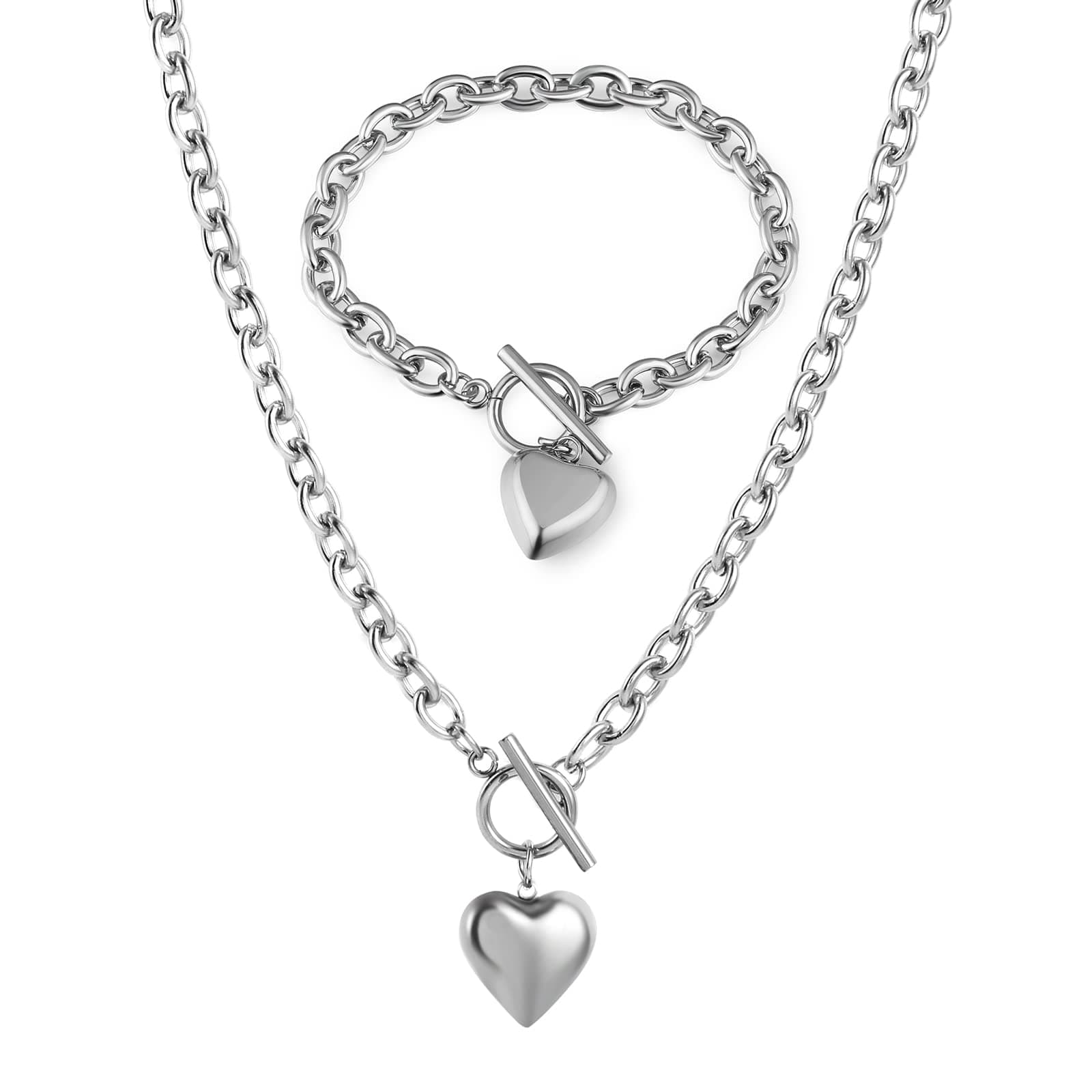 HZMAN Women's Stainless Steel Multilayer Heart Pendant Necklace