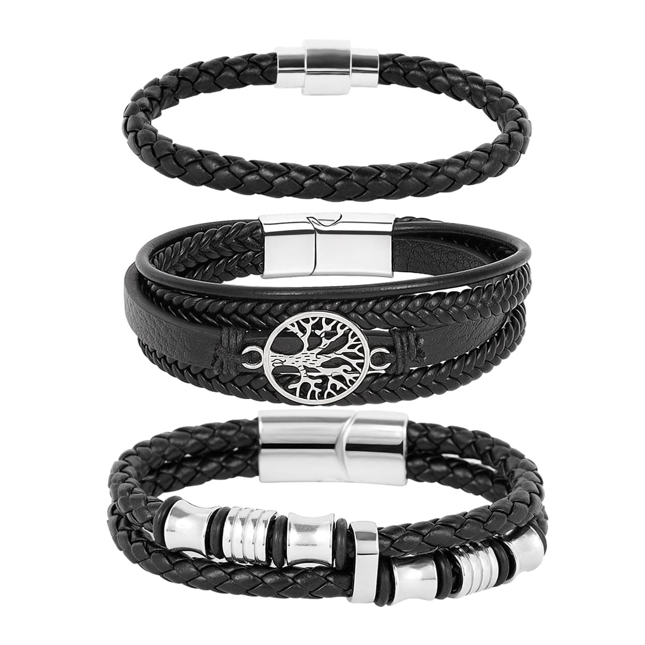 Eigso Wooden Bead PU Leather Cuff Bracelet for Men & Women