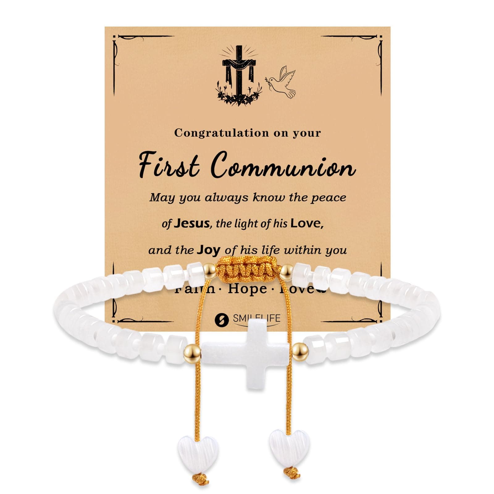 Smilelife Inspirational Cross Bracelet & Blessing Card for Boys & Girls, Easter & Communion Gift