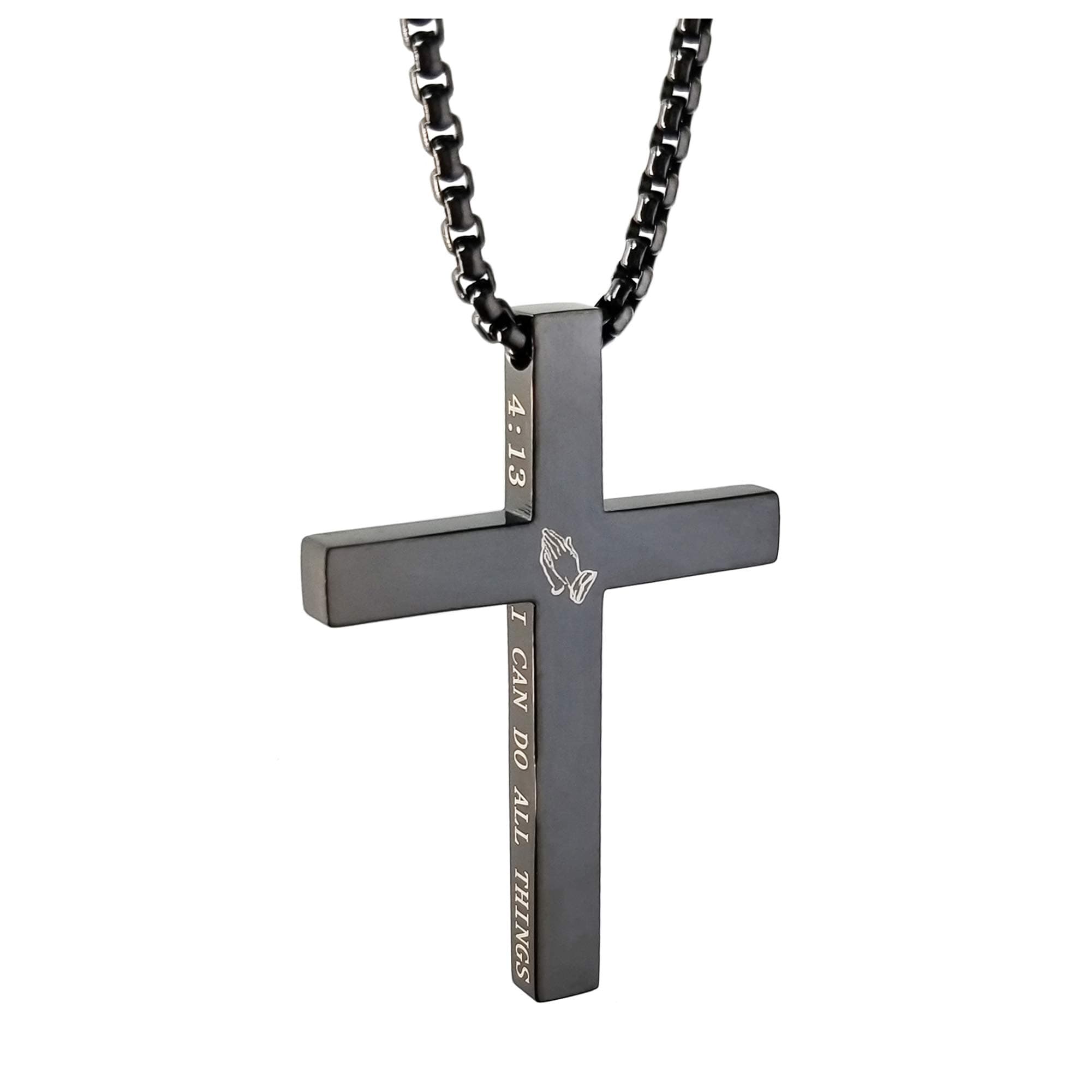 KouGeMou Cross Necklace with 22" Chain - Stainless Steel Religious Faith Jewelry