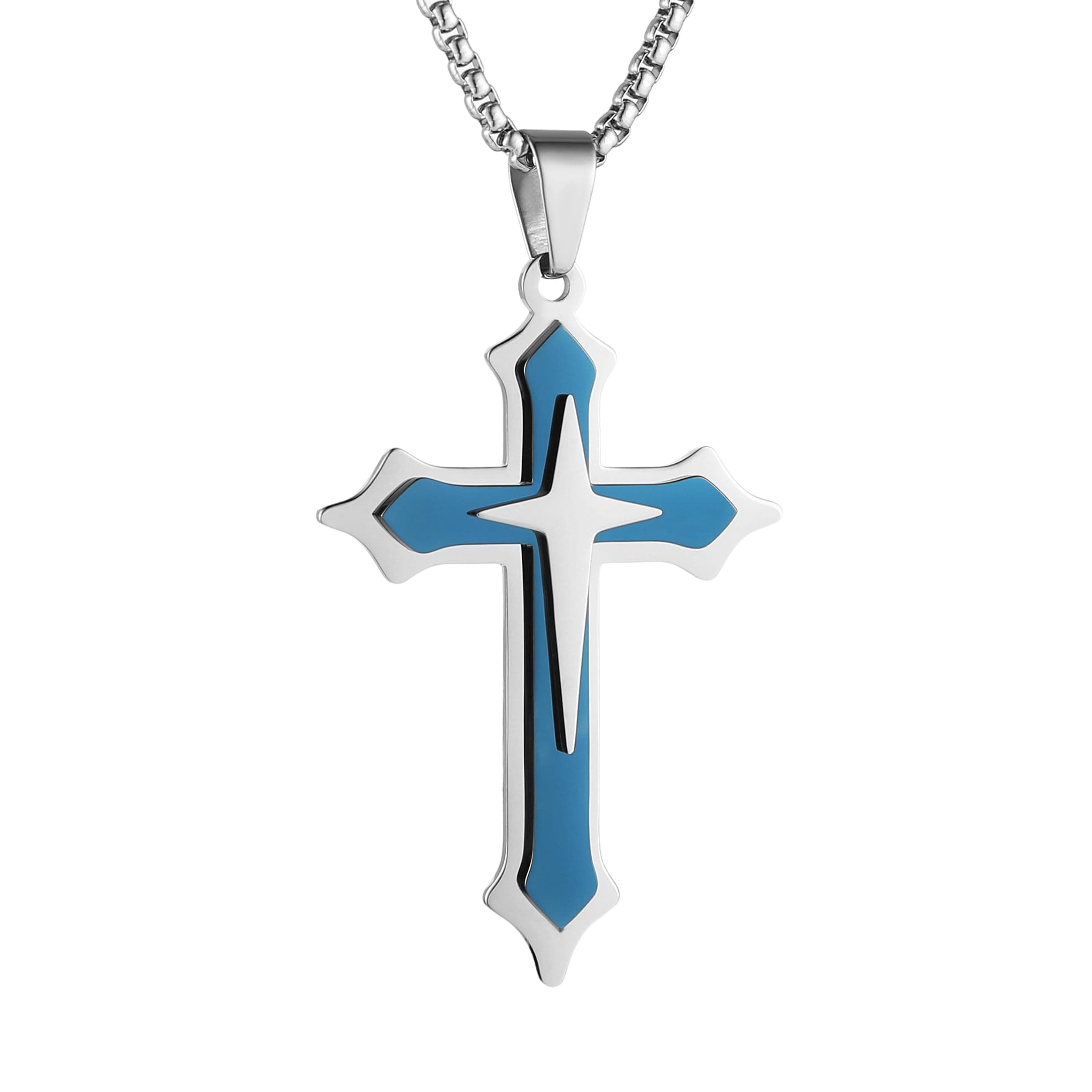 HZMAN Men's High Polished Stainless Steel Multilayer Cross Necklace Gift with 24 Inch Chain