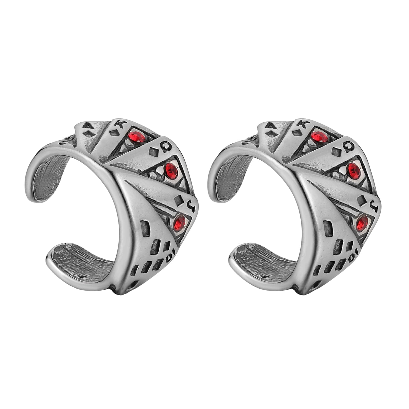 Stainless Steel Playing Card Ear Cuff Earrings for Men and Women - No Piercing Clip On Poker Earring