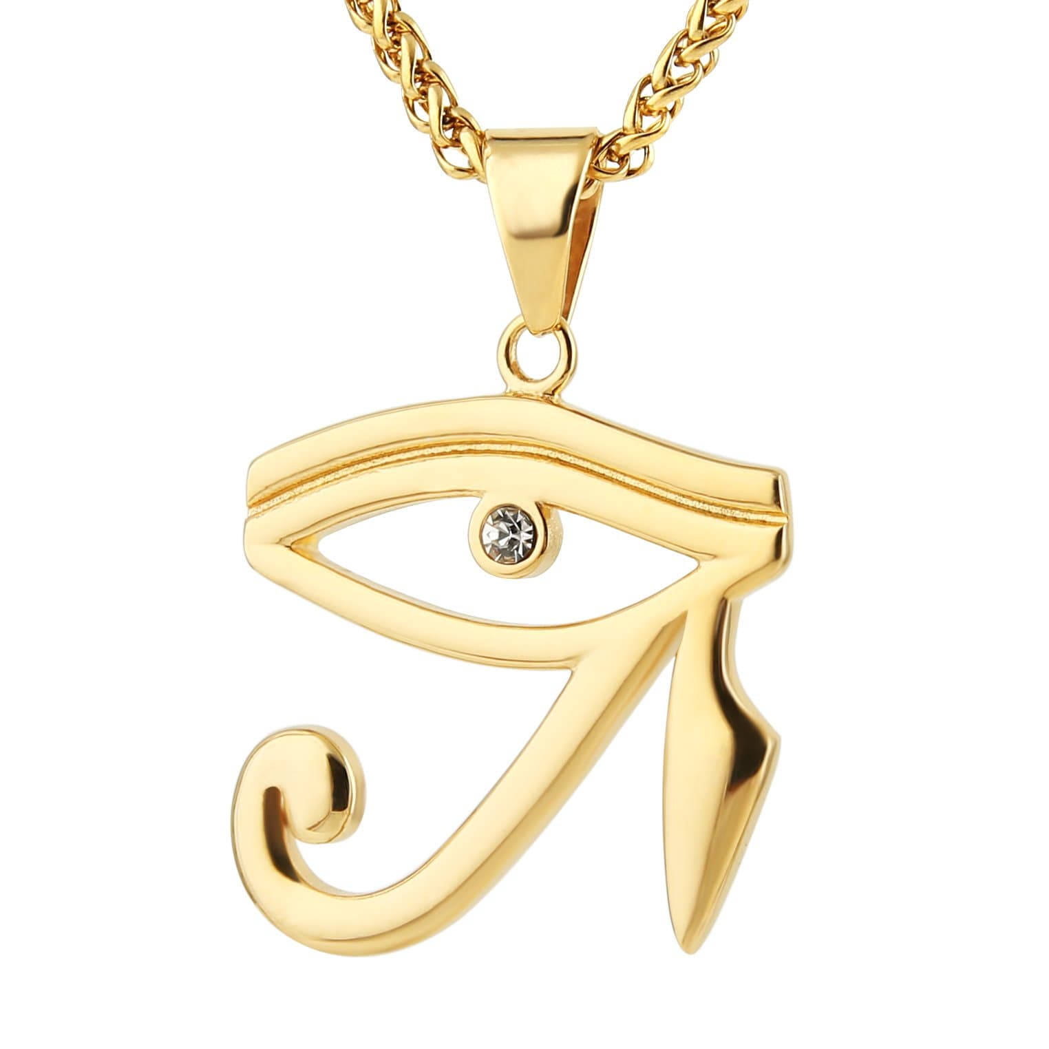 HZMAN CZ Eye of Horus Protection Pendant on Stainless Steel Necklace