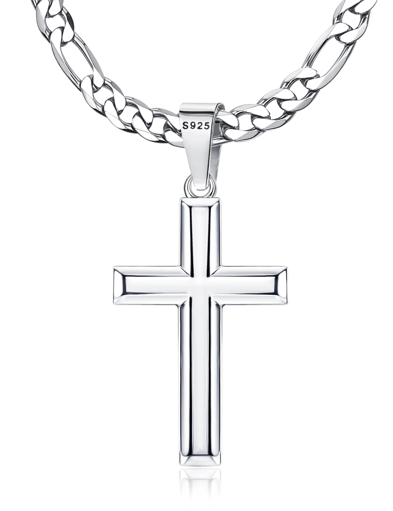 MILACOLATO Sterling Silver Cross Necklace, 5mm Stainless Steel Chain, Men & Women, 16-30 Inches