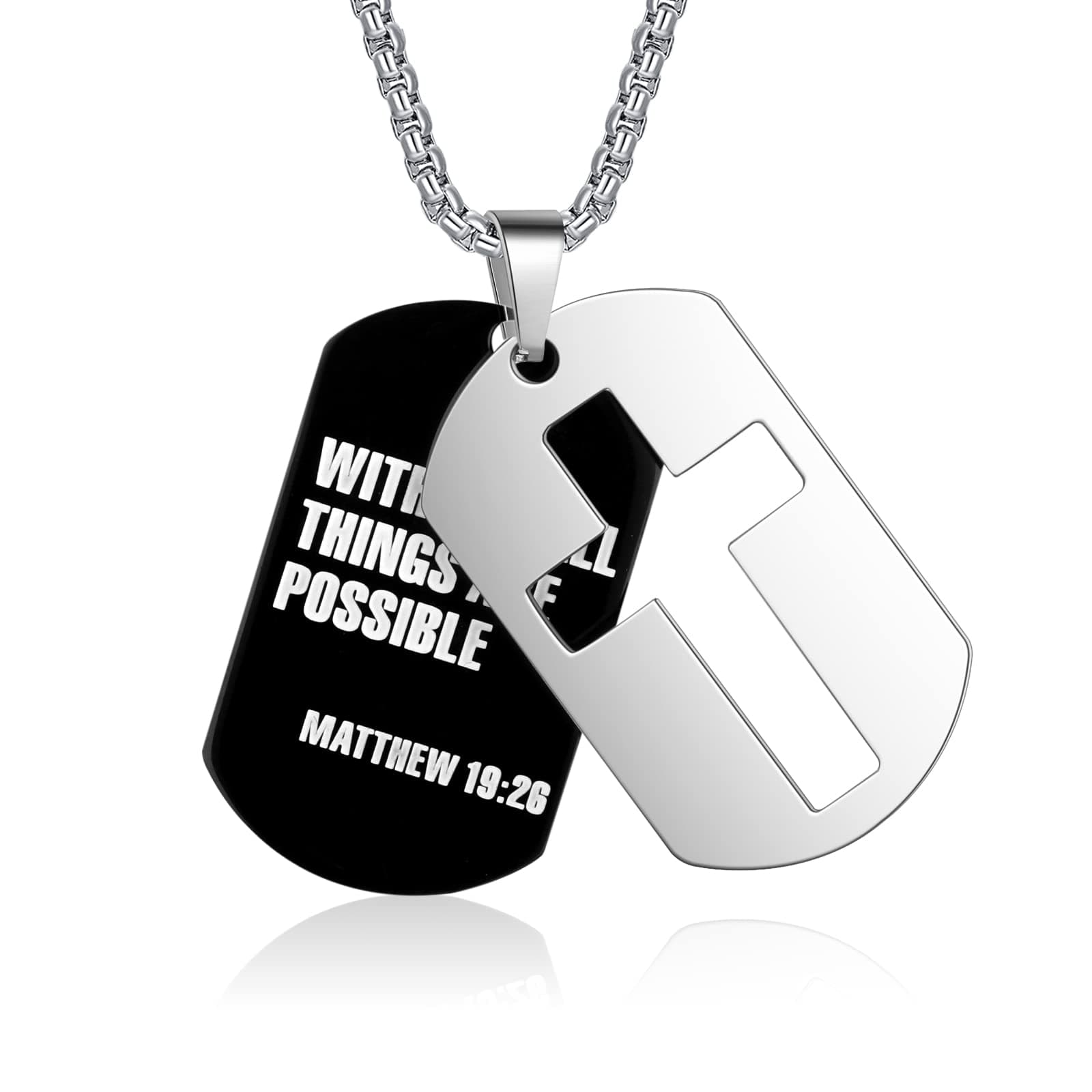 ZRAY Men's Stainless Steel Chain Dog Tag Necklace with Bible Verse Cross Pendant