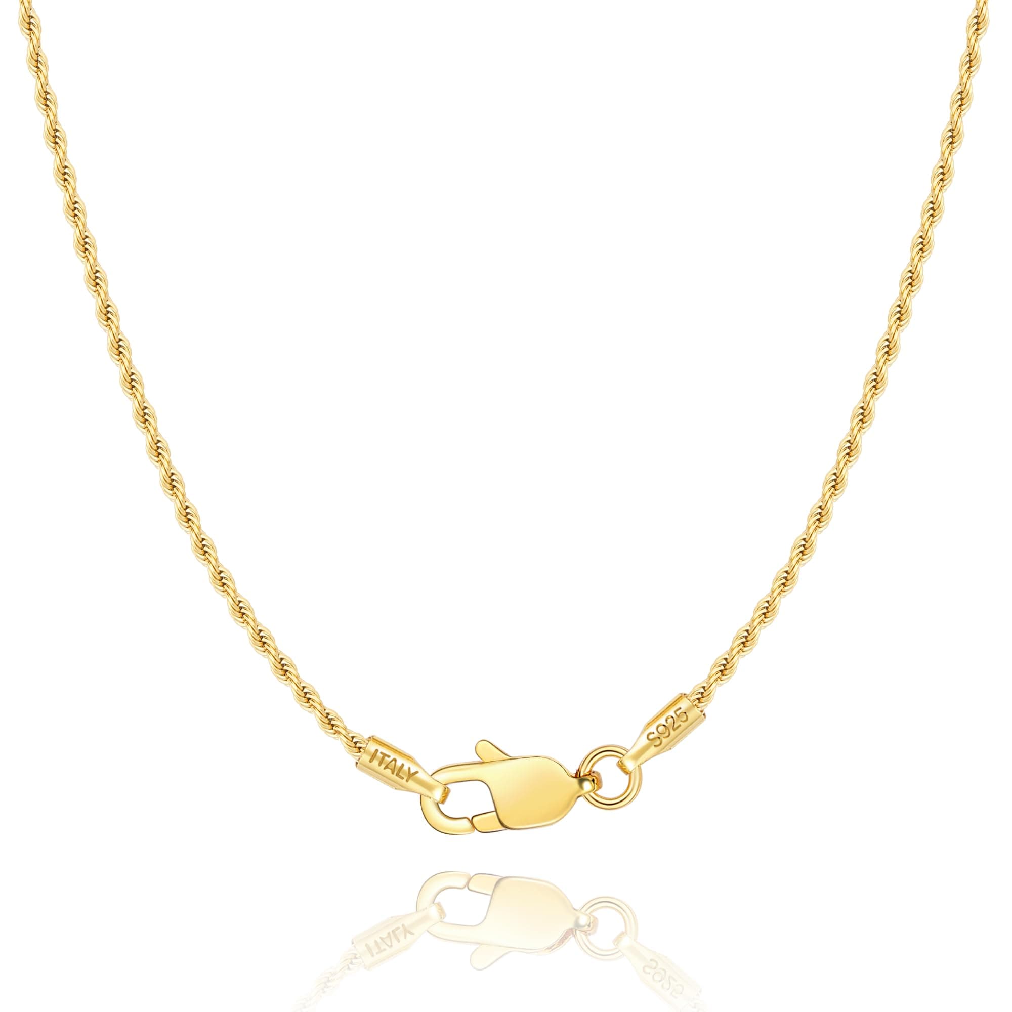 18K Gold Over 925 Sterling Silver Rope Chain Necklace for Women - Shiny & Durable Women's Necklaces