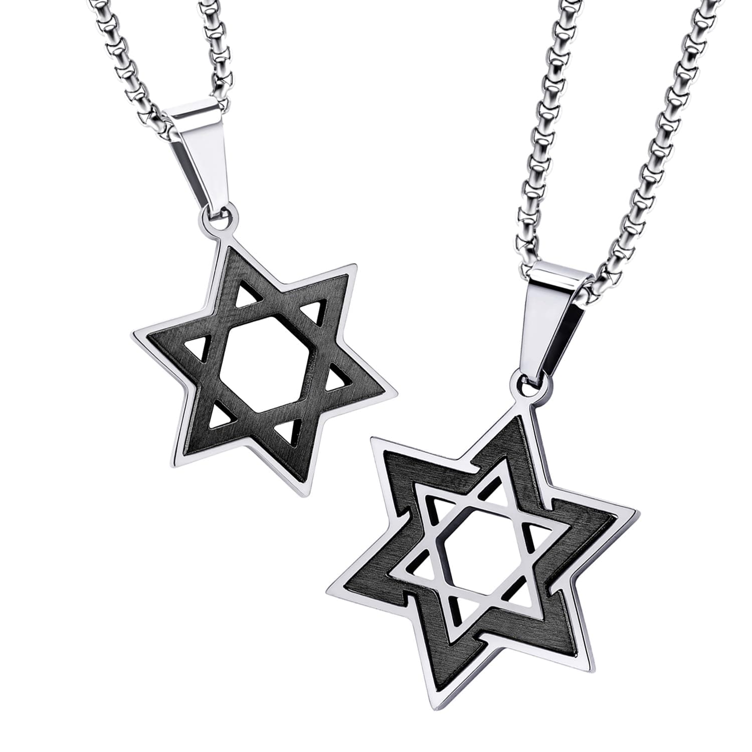 Unisex Stainless Steel Star of David Necklaces - 2-Piece Set