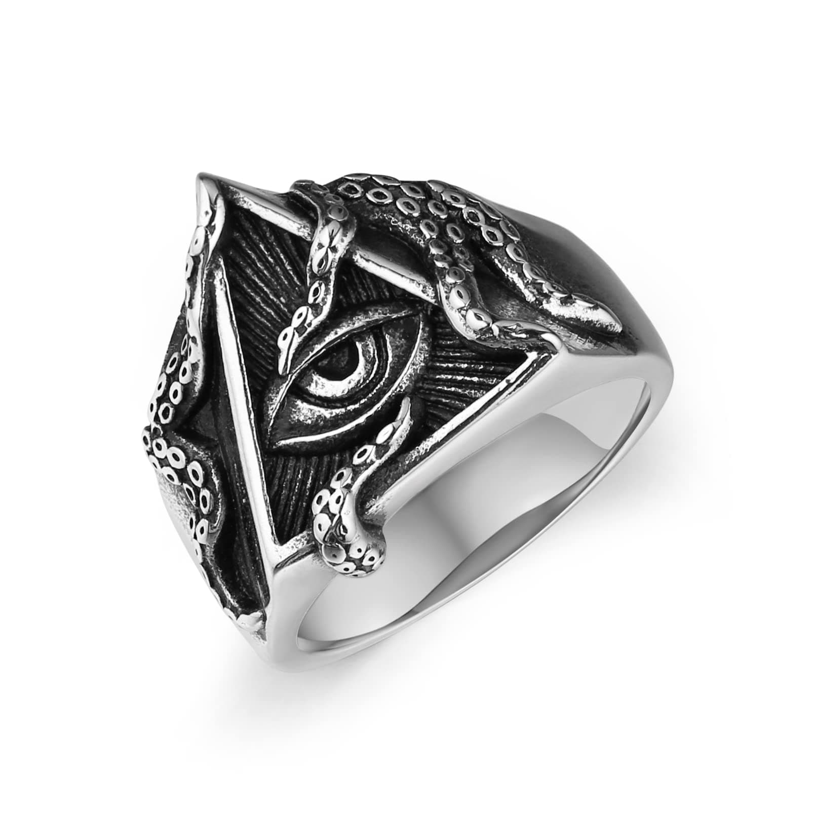 HZMAN Stainless Steel Eye of Providence Octopus Tentacle Biker Ring for Men
