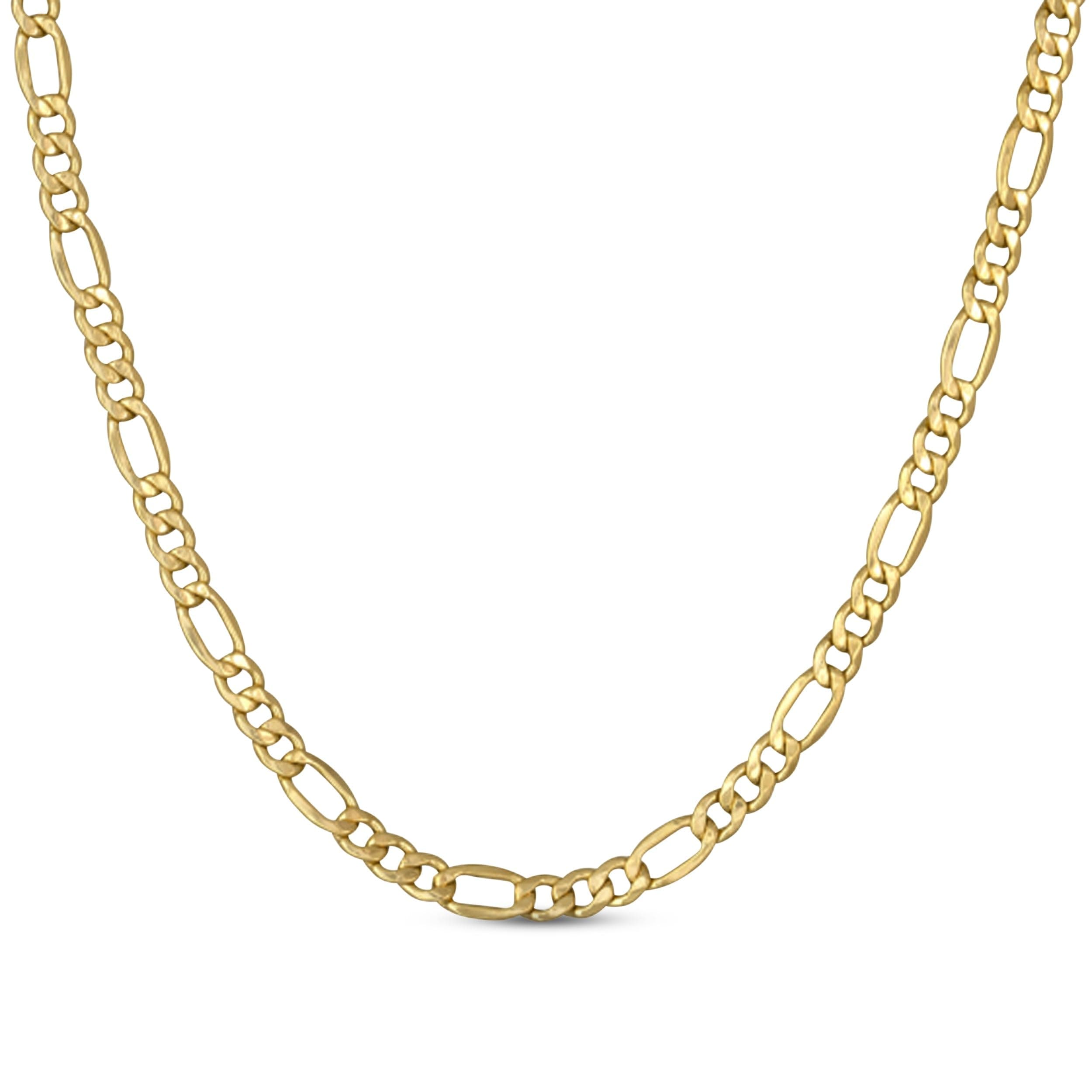 WGS 14K Solid Yellow Gold Figaro Chain Necklace with Diamond Cut Lobster Claw Clasp