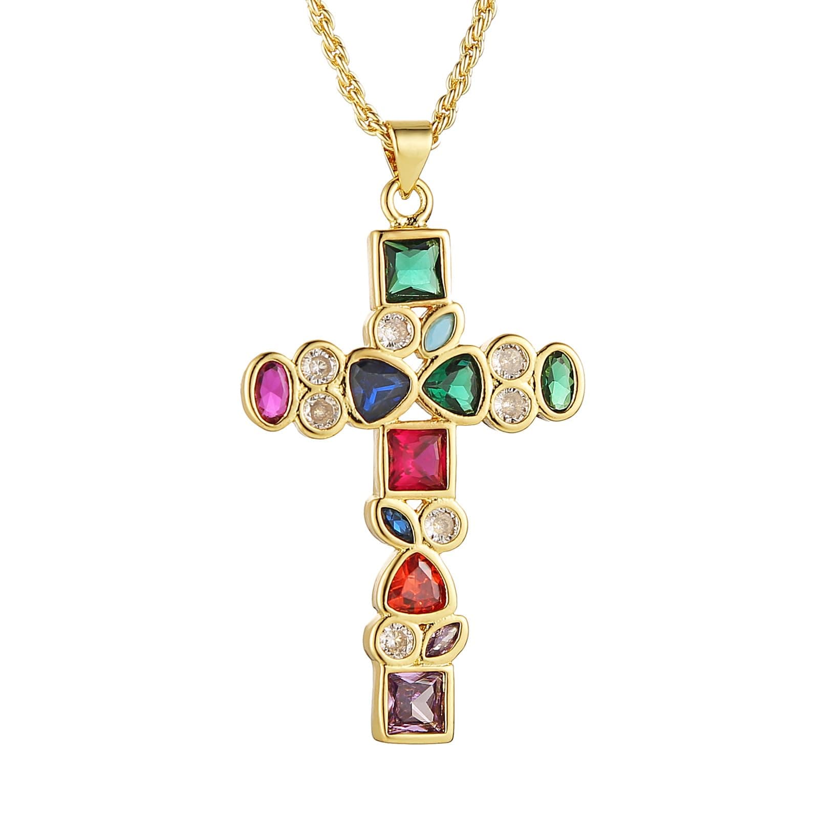 HZMAN Women's 18K Gold Plated Dainty Cross Pendant Necklace Cubic Zirconia Gift