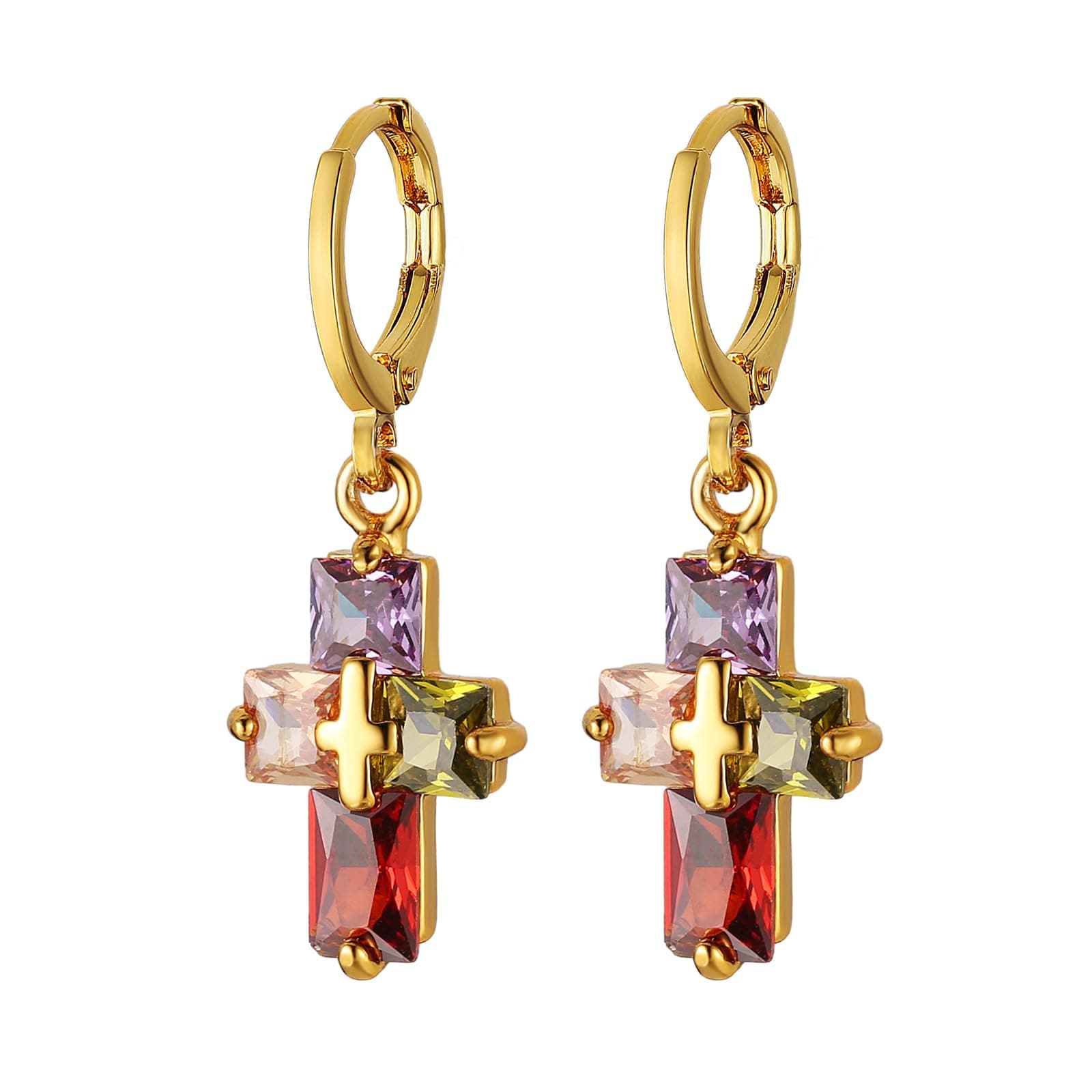 14K Gold Plated Cross Earrings for Women and Girls