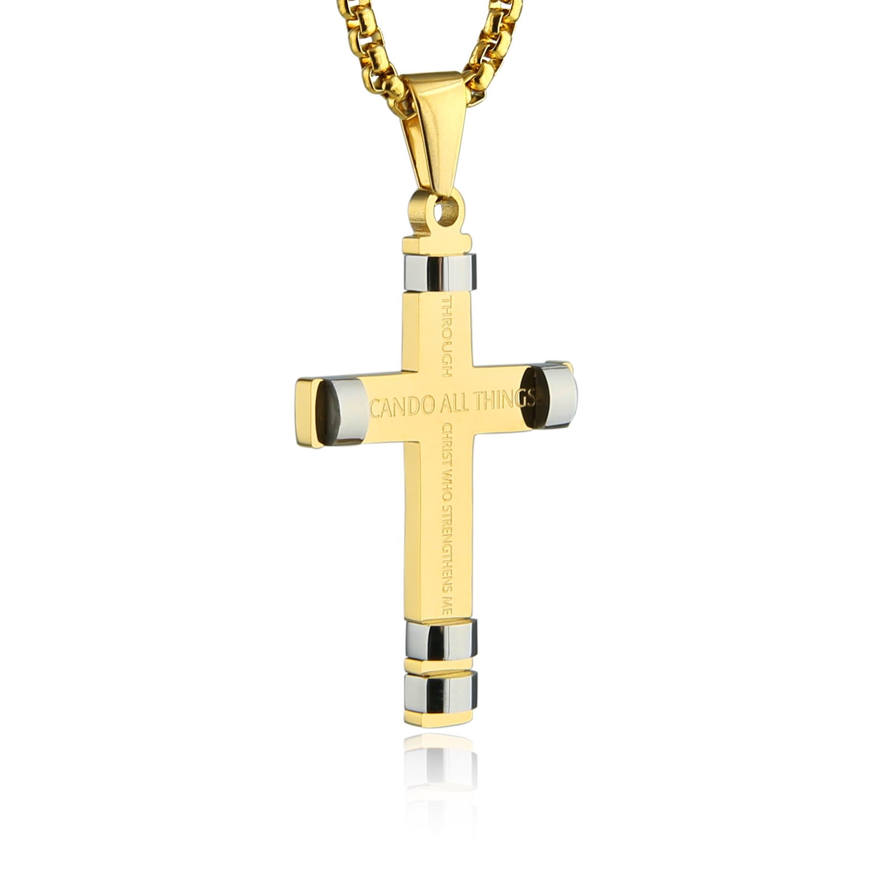 Philippians 4:13 Cross Pendant Stainless Steel Necklace - 3 Colors