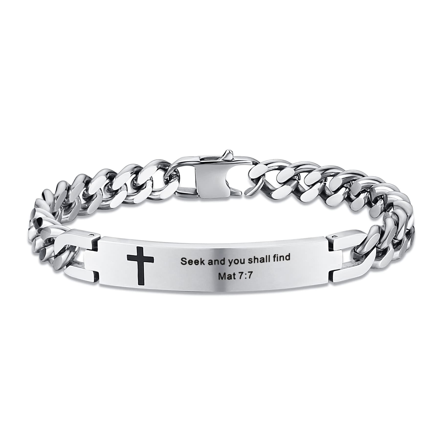 Religious Bible Verse Cross Bracelet Stainless Steel Inspirational ID Bracelets for Men Women