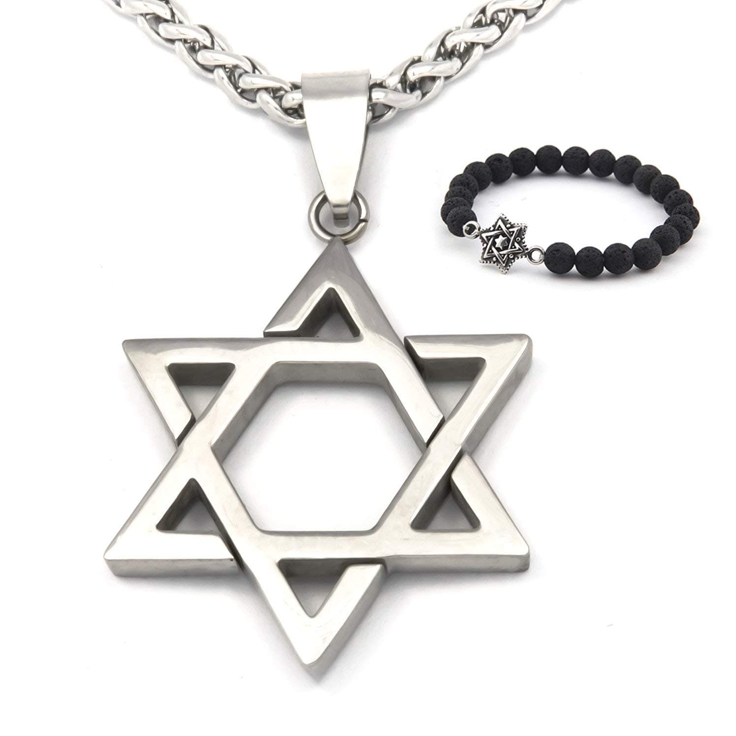 Gungneer David Star Necklace with Stainless Steel Chain for Men & Women