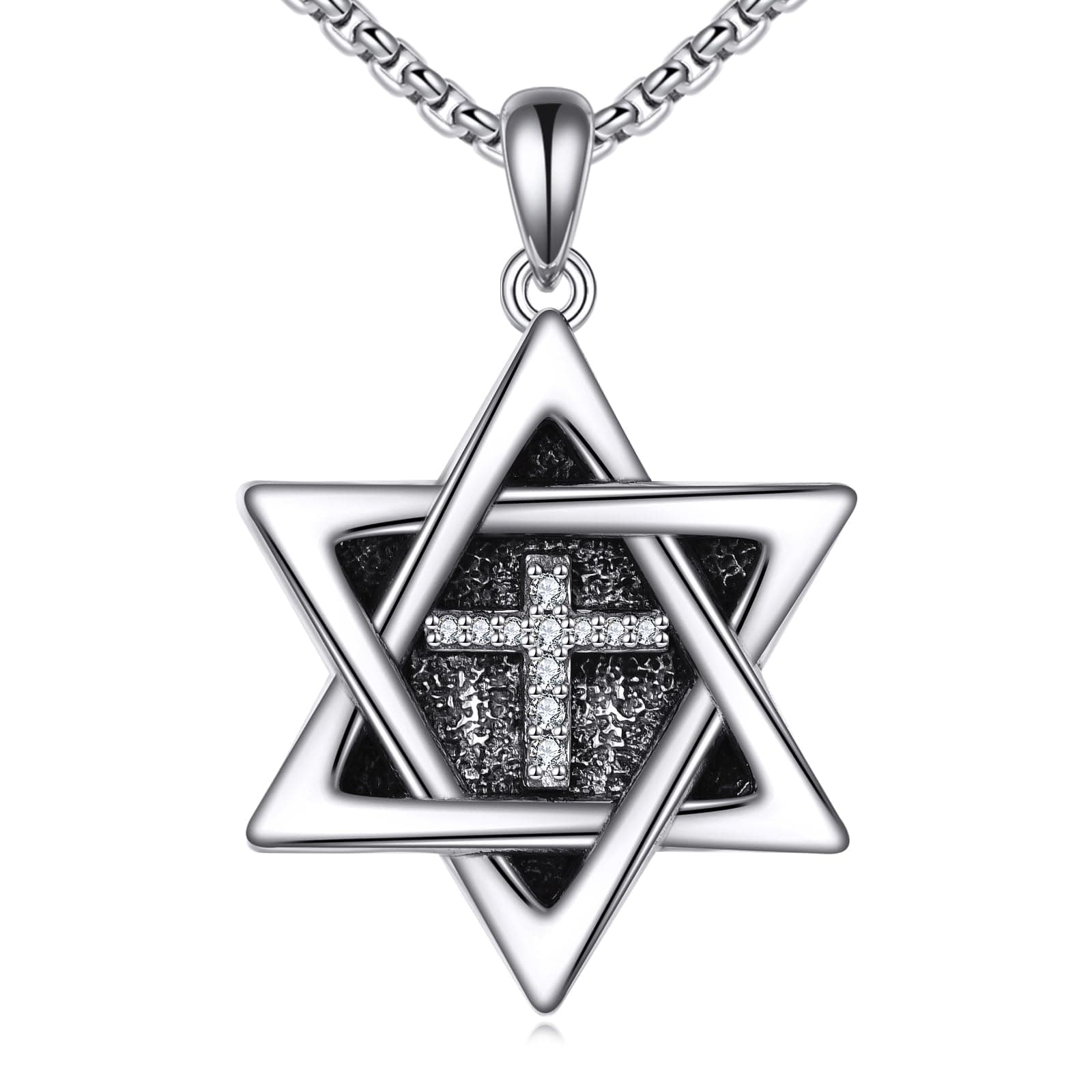 Sterling Silver Star of David Pentagram Necklace for Men and Women