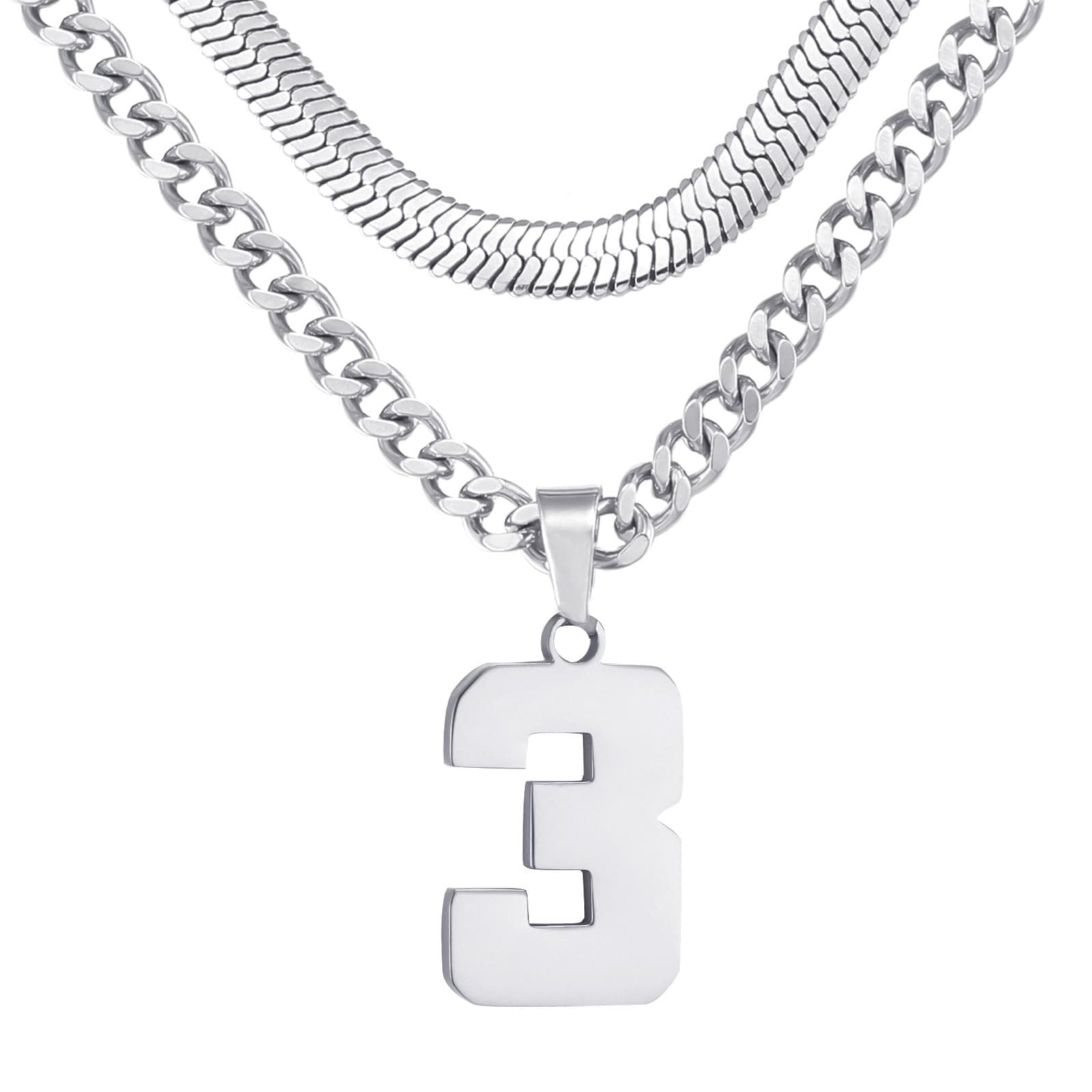 KLIFOWDY Men's Layered Stainless Steel Jersey Number Necklace, Basketball Football Baseball for Boys