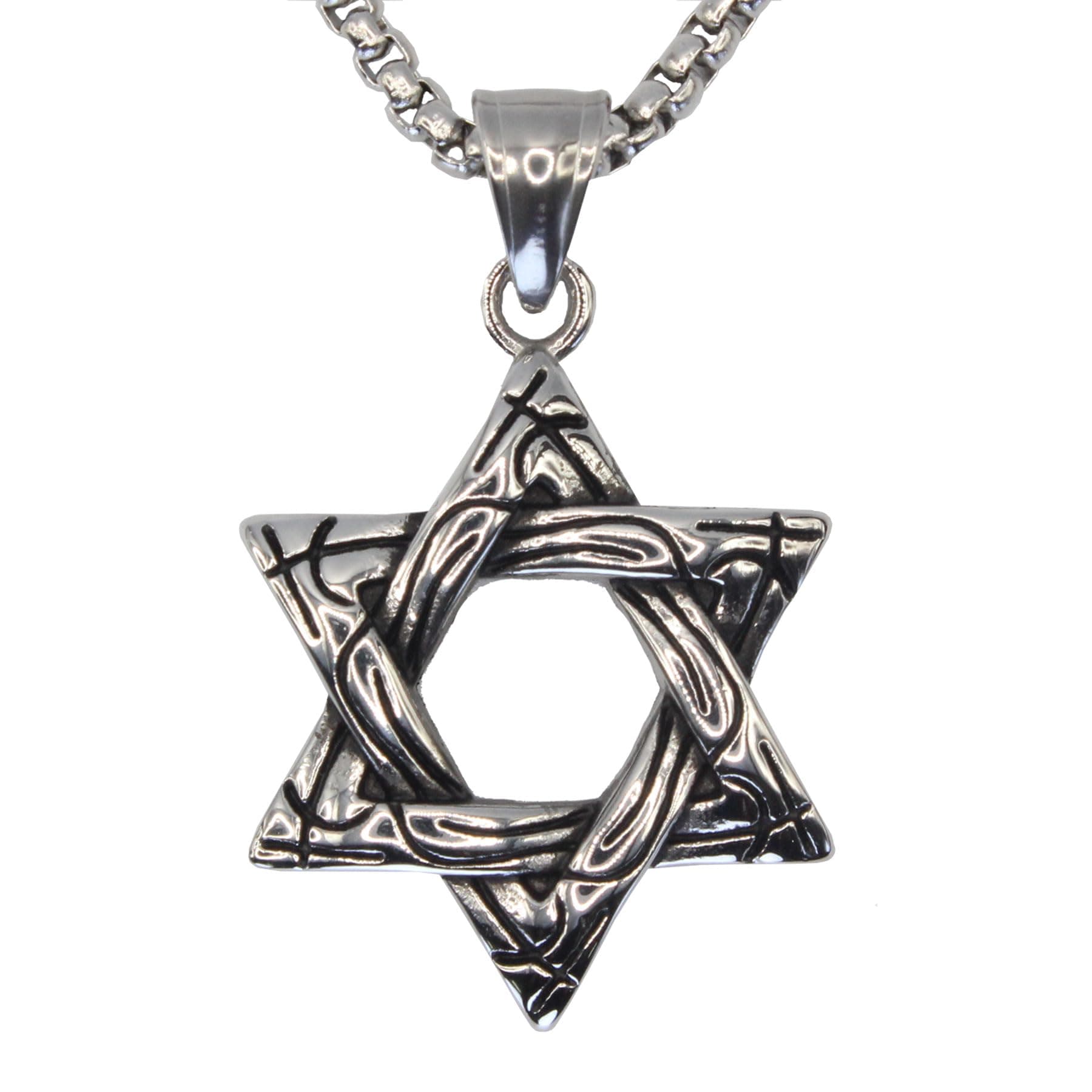 BRIOYHA Stainless Steel Star of David Pendant for Men Hexagram Necklace