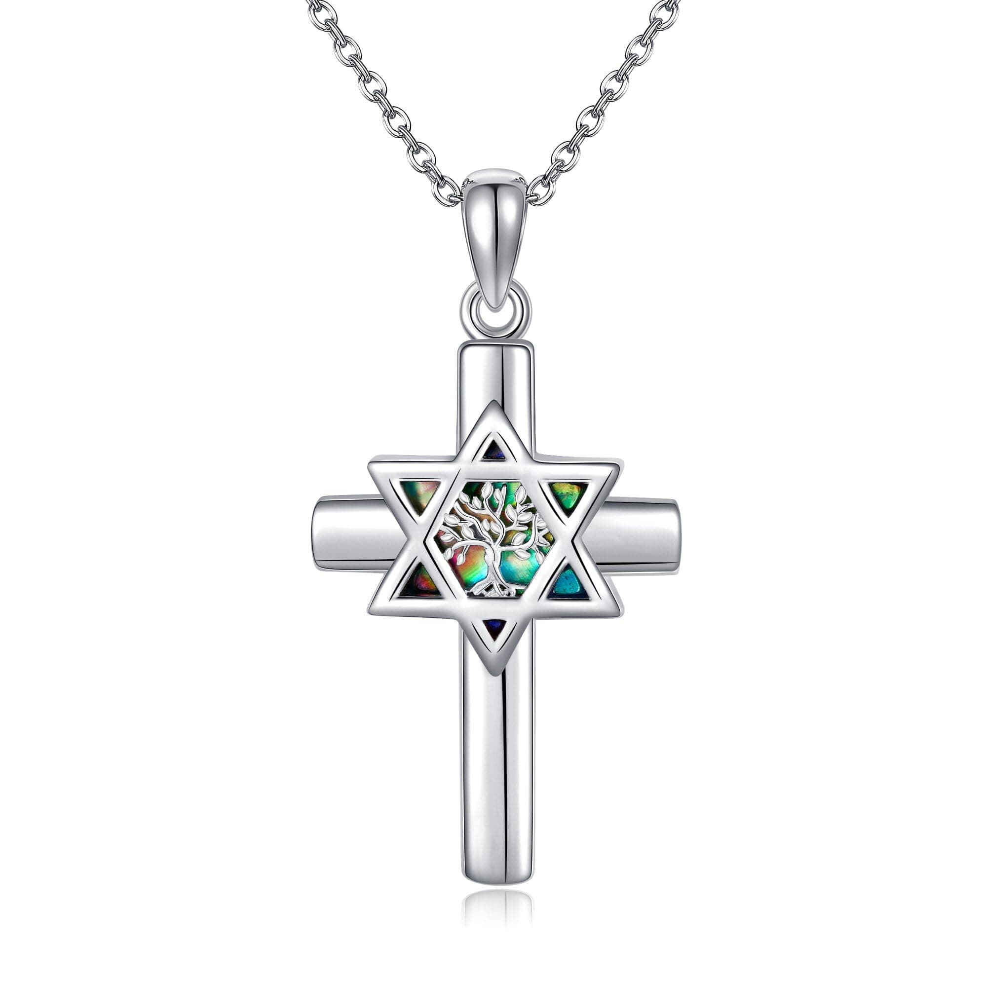 YFN Sterling Silver Star of David Cross Pendant Necklace - Tree of Life Jewelry for All