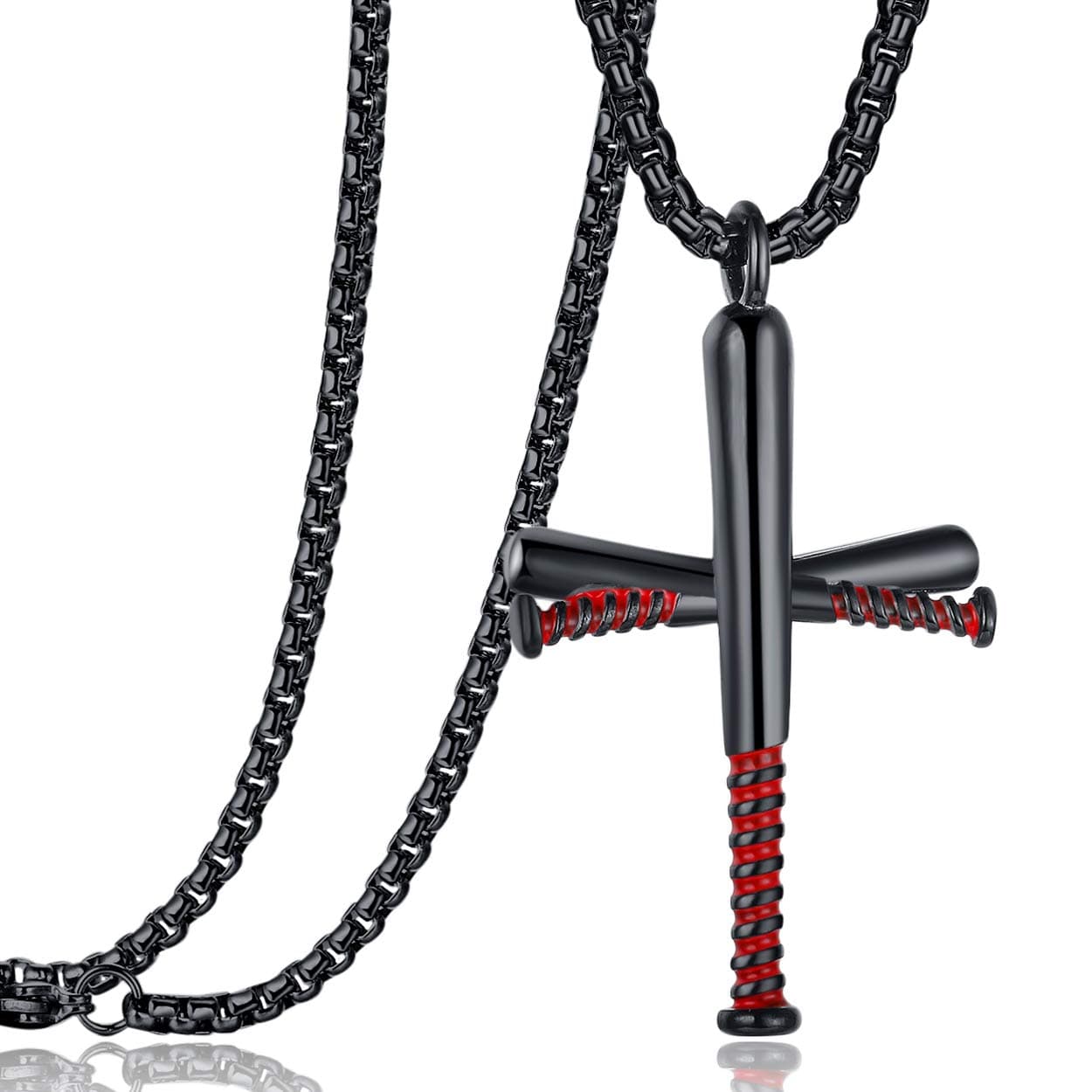 Rehoboth Baseball Bat Cross Necklace for Men and Women with 24 Stainless Steel Chain in Black, Gold, and Silver