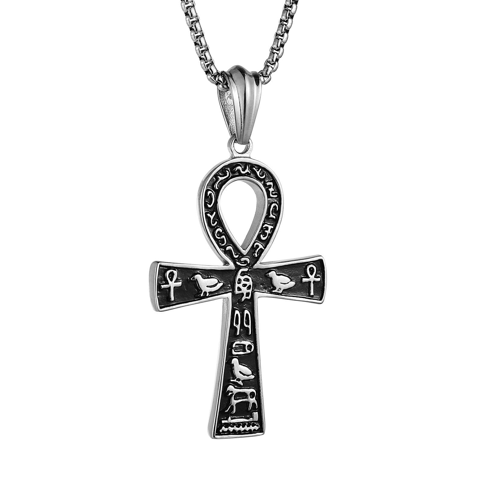 HZMAN Stainless Steel Large Ankh Pendant with 22+2 Inch Chain