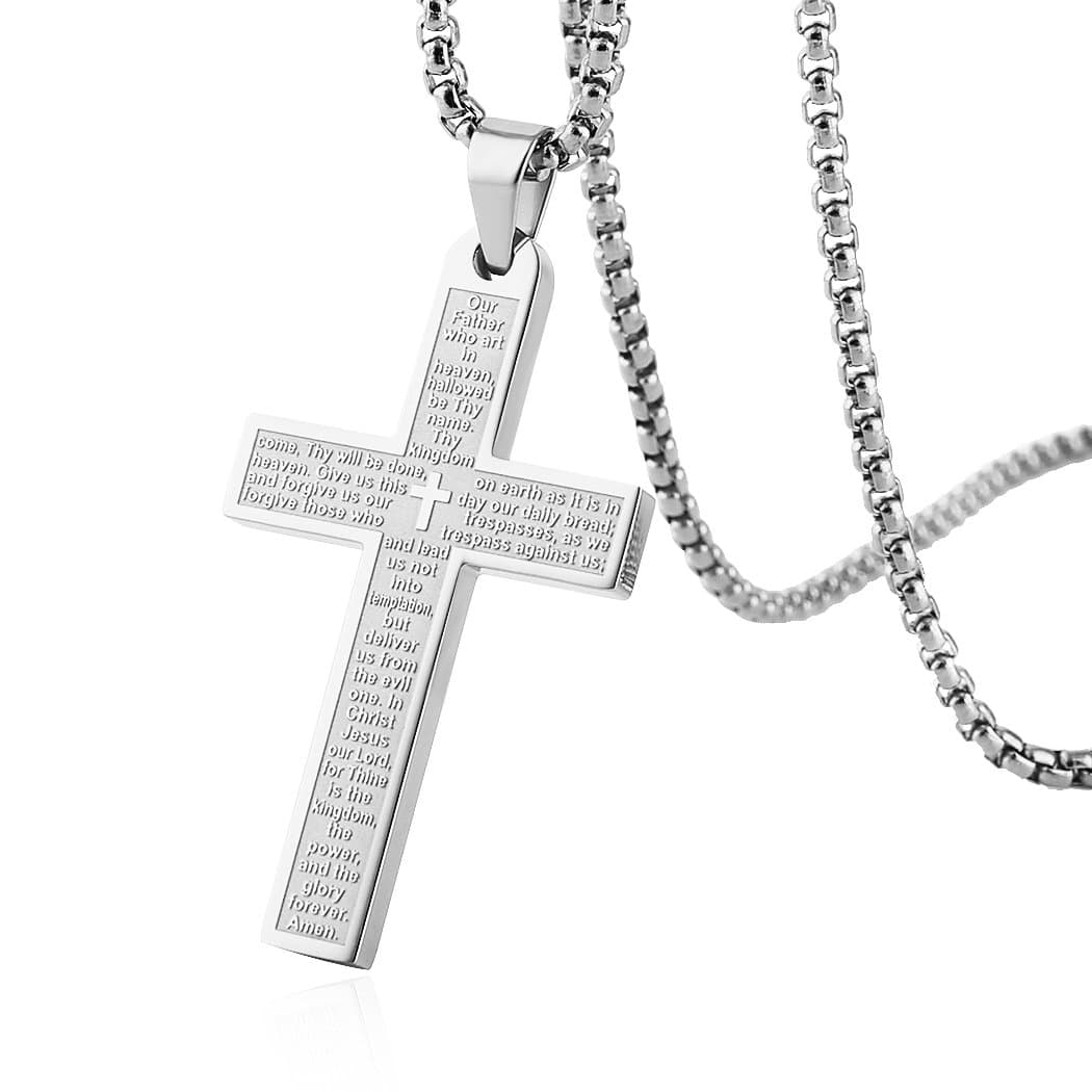 HZMAN Stainless Steel Cross Necklace Lord's Prayer Pendant