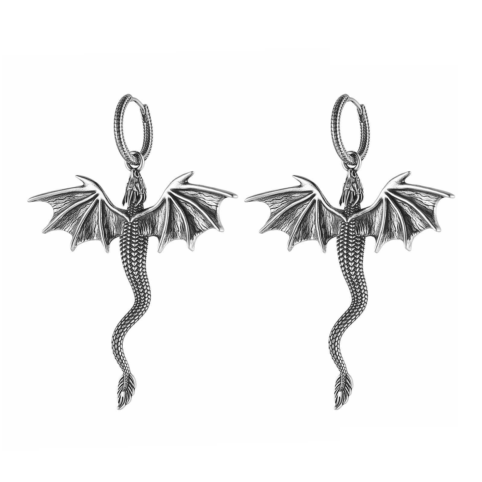 HZMAN Men's Stainless Steel Gothic Punk Dragon Dangle Earrings Jewelry Gift