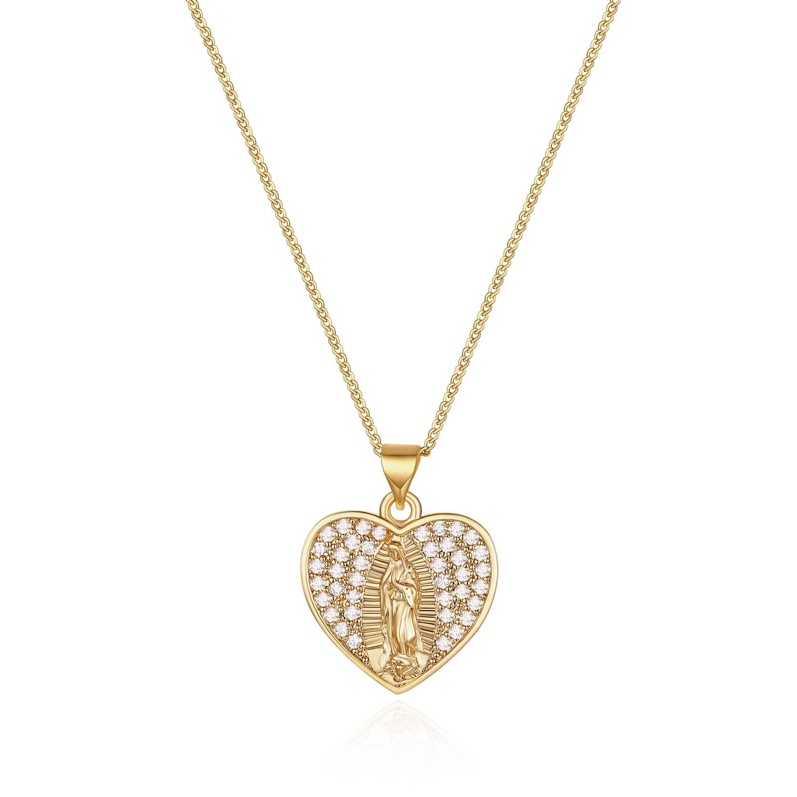Virgin Mary Necklace for Women with Zirconia Halo