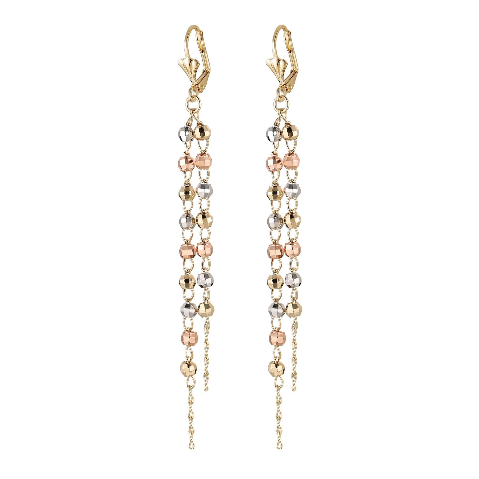 HZMAN Dainty 14K Gold Plated Long Tassel Rosary Beads Earrings for Women