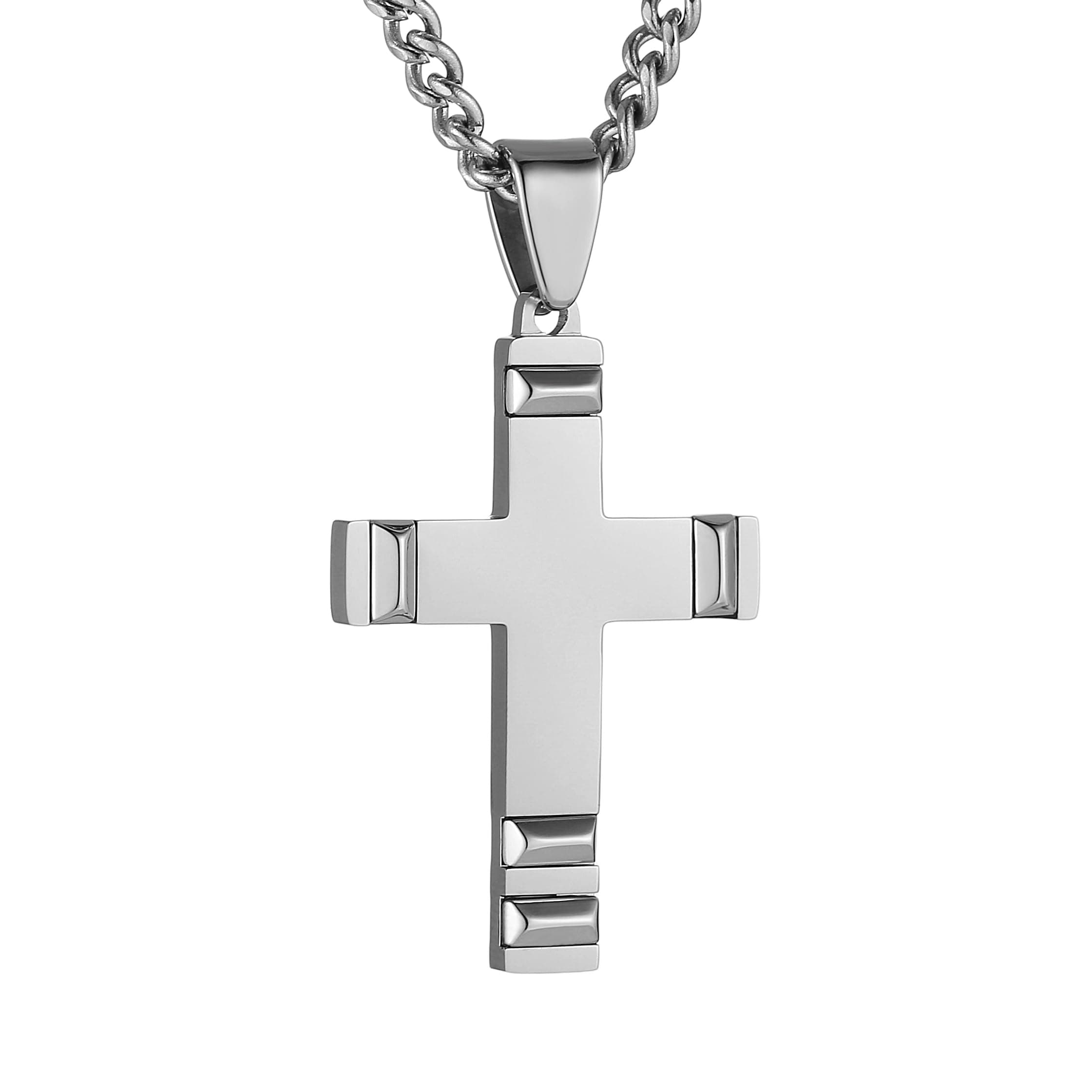 HZMAN Men's High Polished Stainless Steel Cross Necklace with 24 Inch Chain