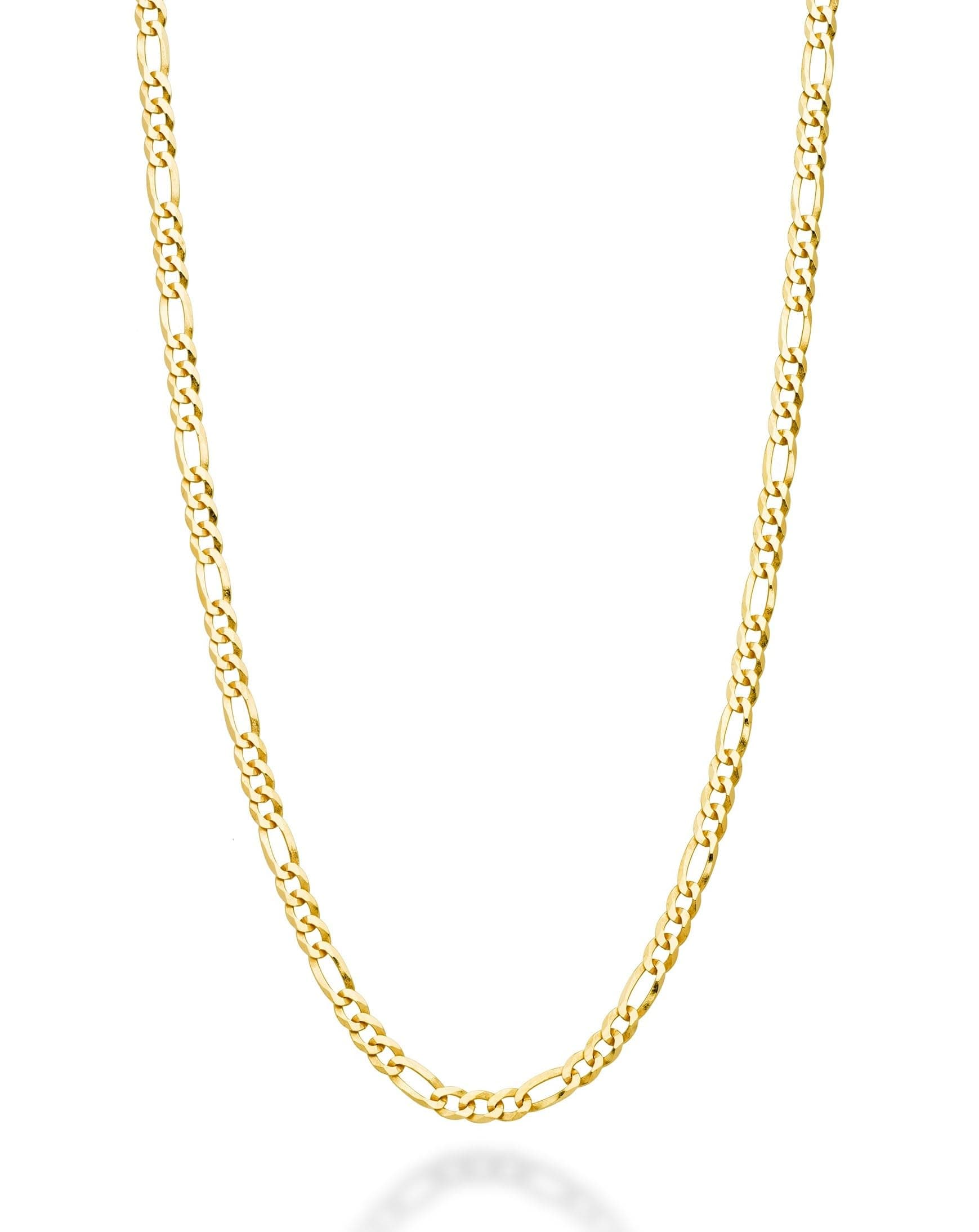 Italian made 18K Gold Over Sterling Silver 3mm Diamond-Cut Figaro Chain Necklace for Women