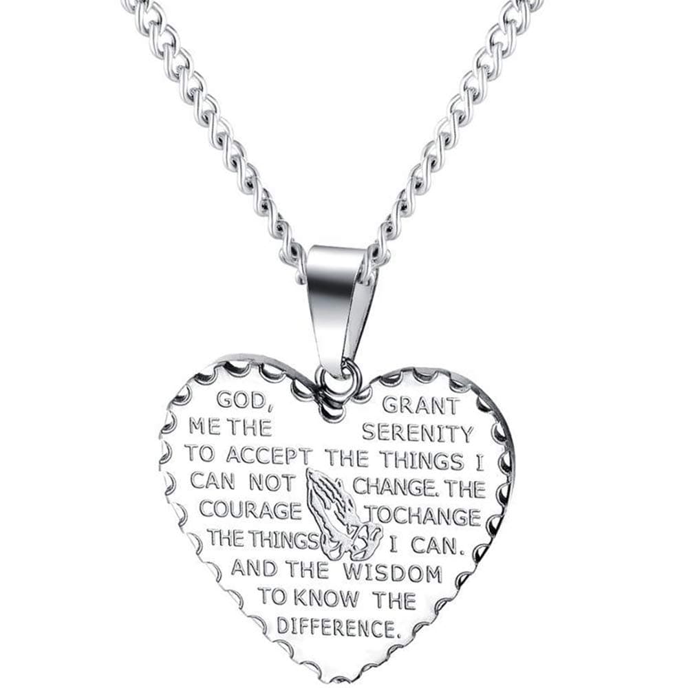 Jude Jewelers Stainless Steel Christian Cross Serenity Prayer Pendant Necklace