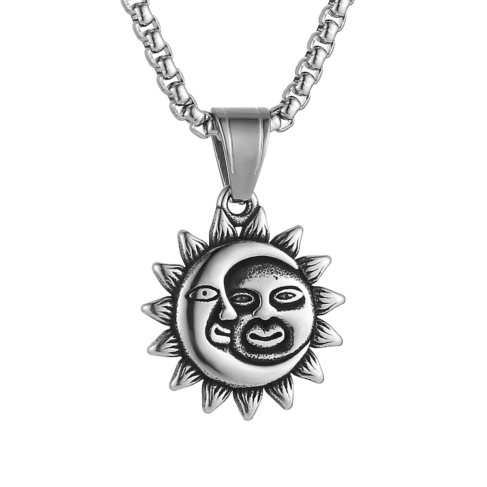 HZMAN Men's Sun and Moon Stainless Steel Pendant Necklace Jewelry Gift