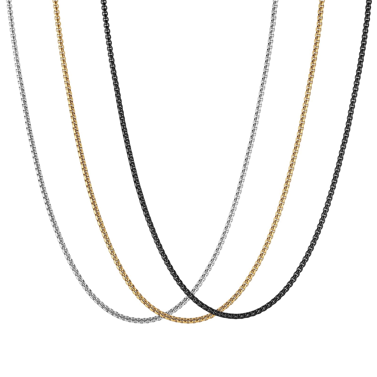 HZMAN Men's 3-Piece Stainless Steel Rolo Chain Necklace Set