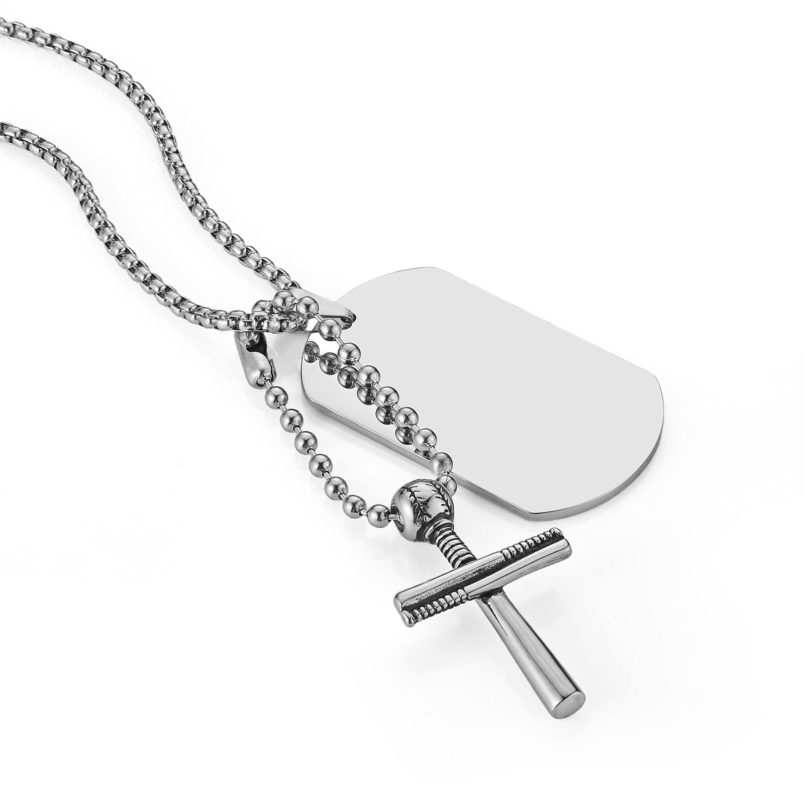 HZMAN Men's Stainless Steel Baseball Cross Military Dog Tag Necklace