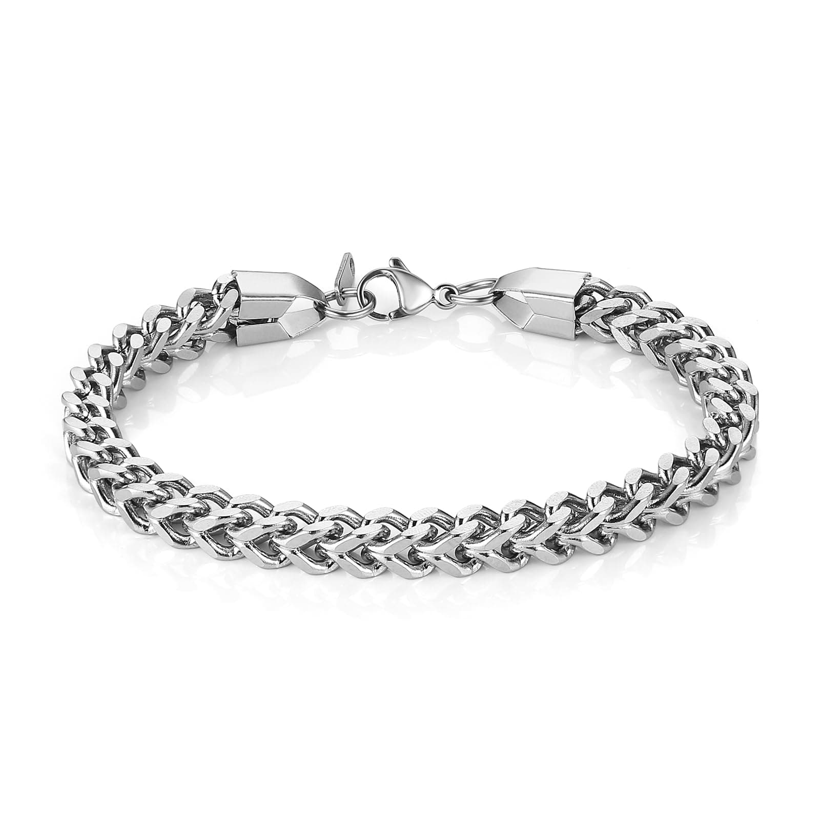 HZMAN Franco Stainless Steel Square Box Chain Bracelet for Men 7-9 Inch