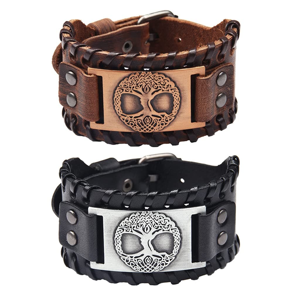 TURTLEDOVE Viking Tree of Life Leather Bracelet Set with Yggdrasil Amulet