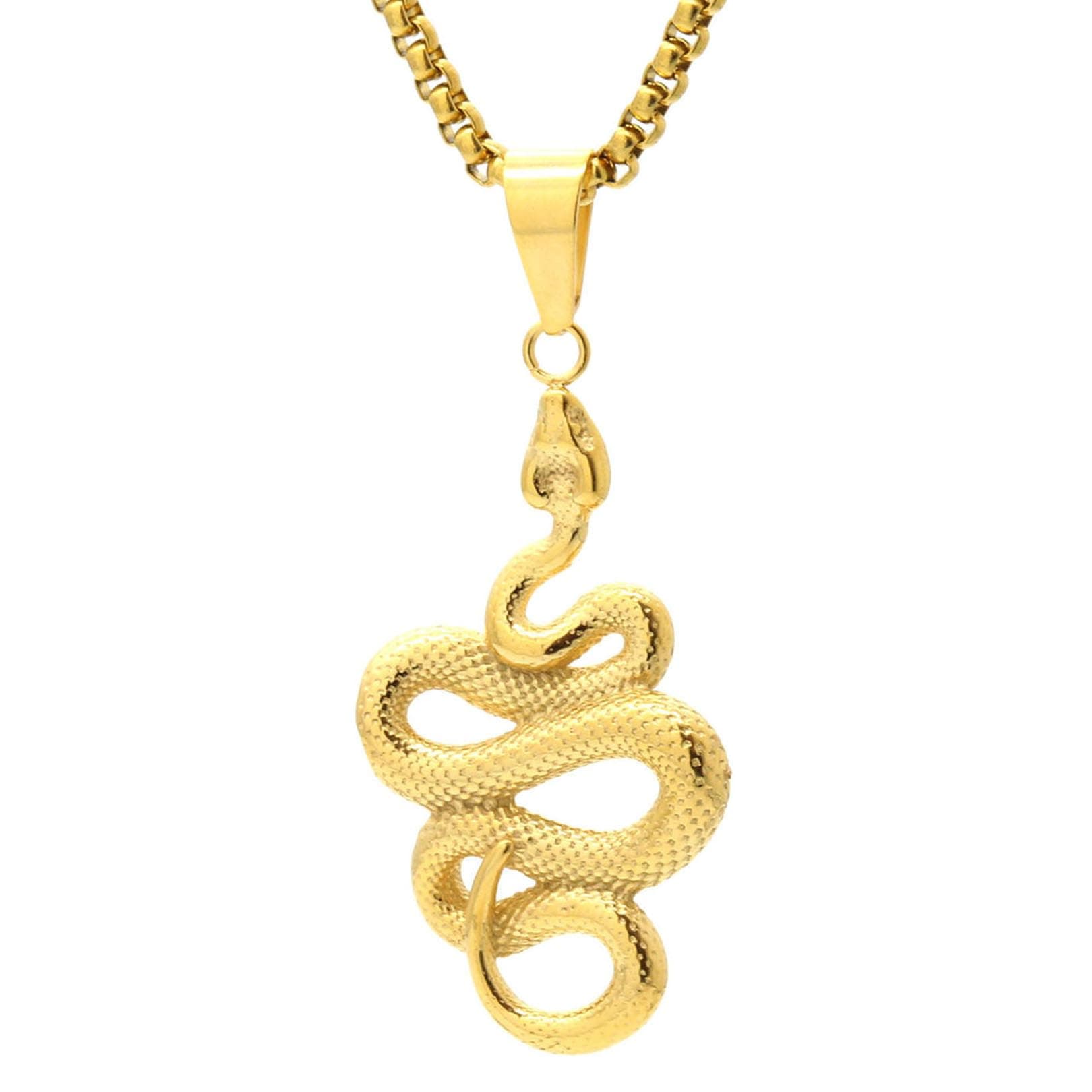 VJOSA Gold Plated Stainless Steel Animal Snake Pendant Necklace