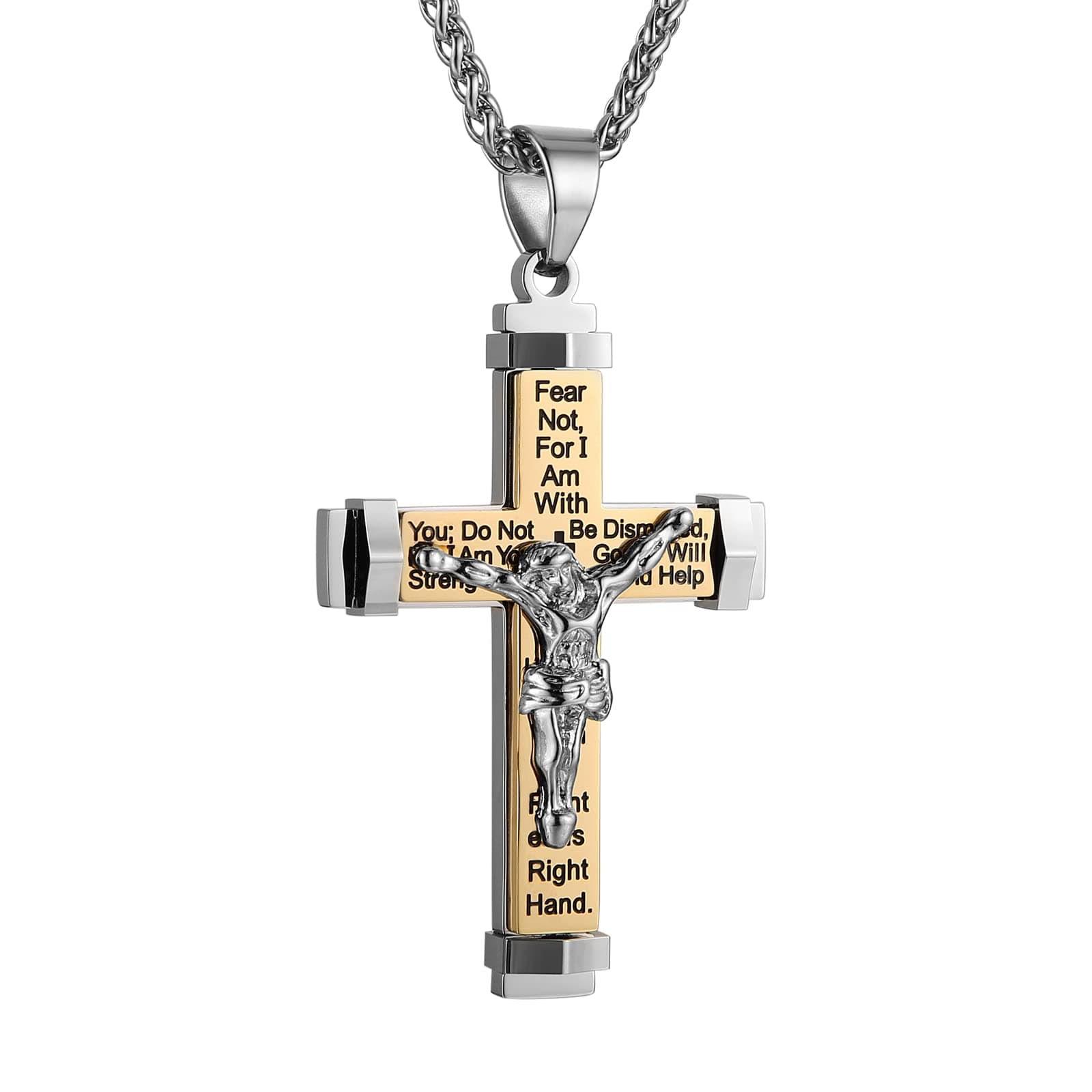 Stainless Steel Cross Necklace with Lord's Prayer Pendant