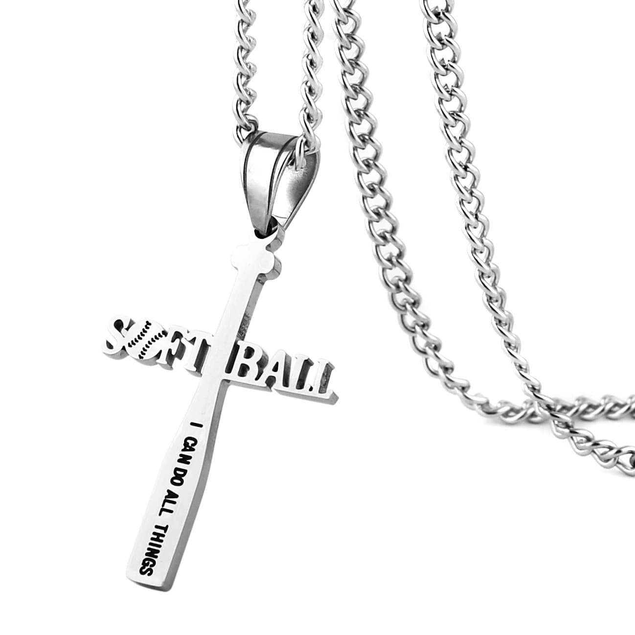 Softball Bat Cross Pendant Necklace with Bible Verse