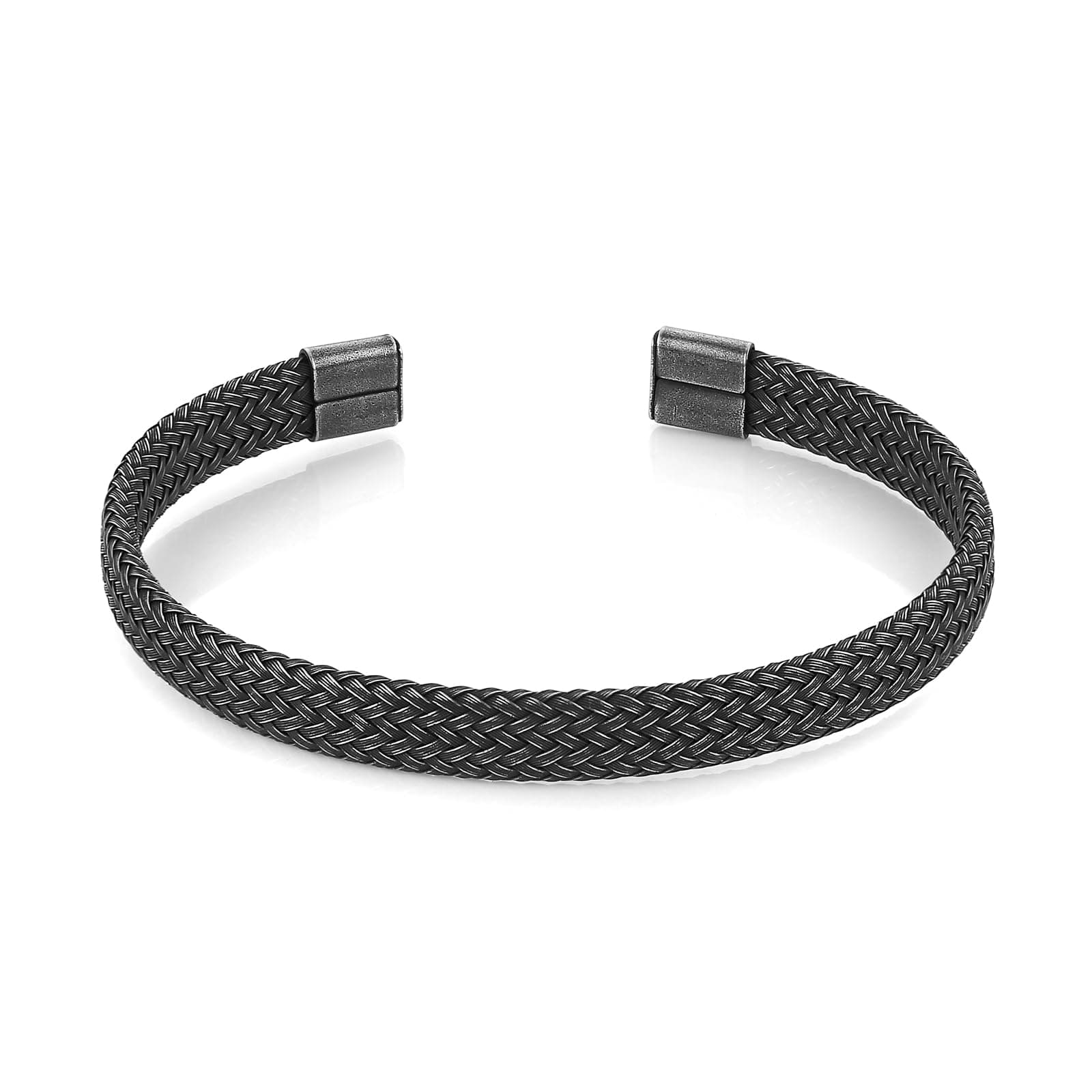 HZMAN Men's Classic Stainless Steel Black Elastic Cuff Bracelet Jewelry Gift