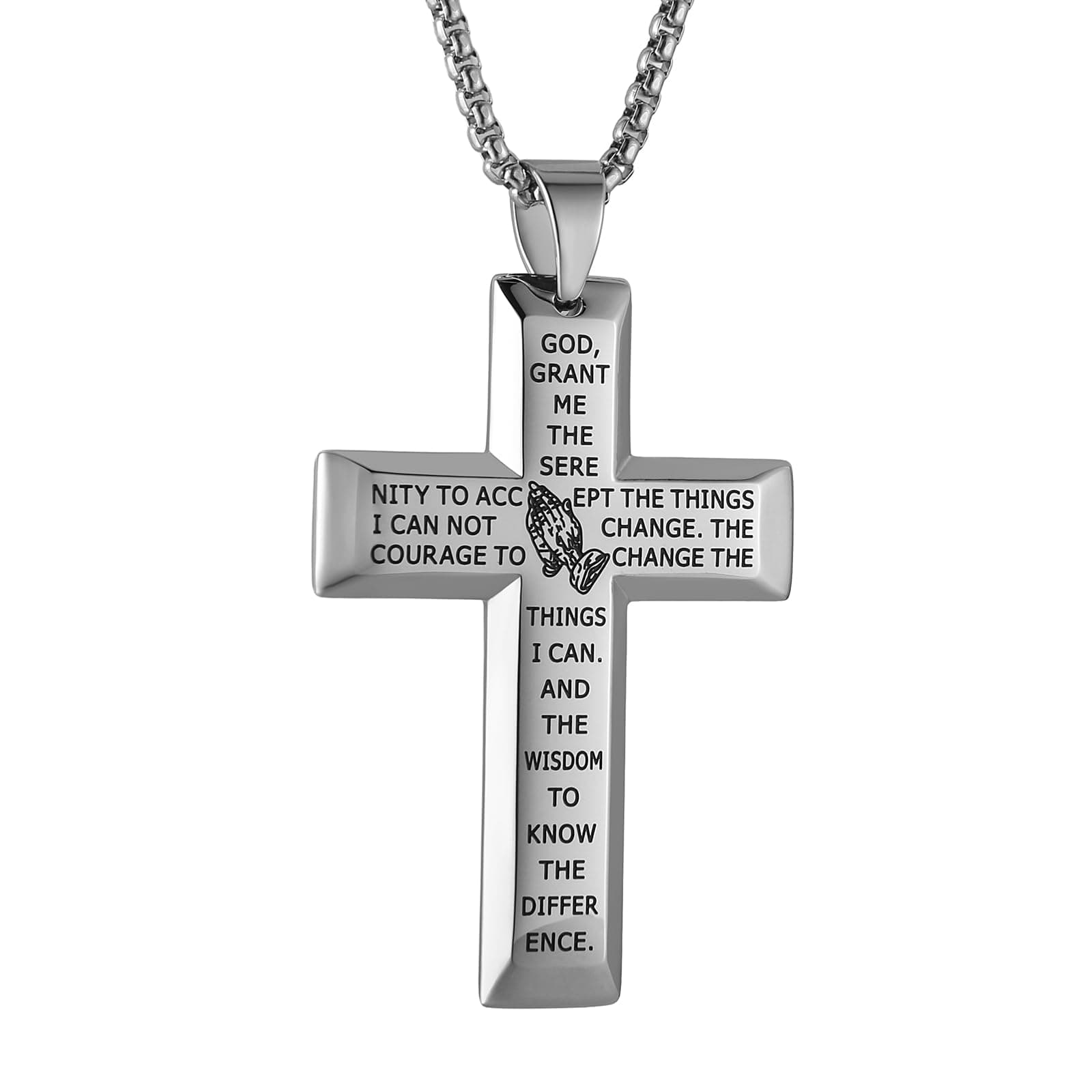 Serenity Prayer Stainless Steel Cross Necklace for Men and Women