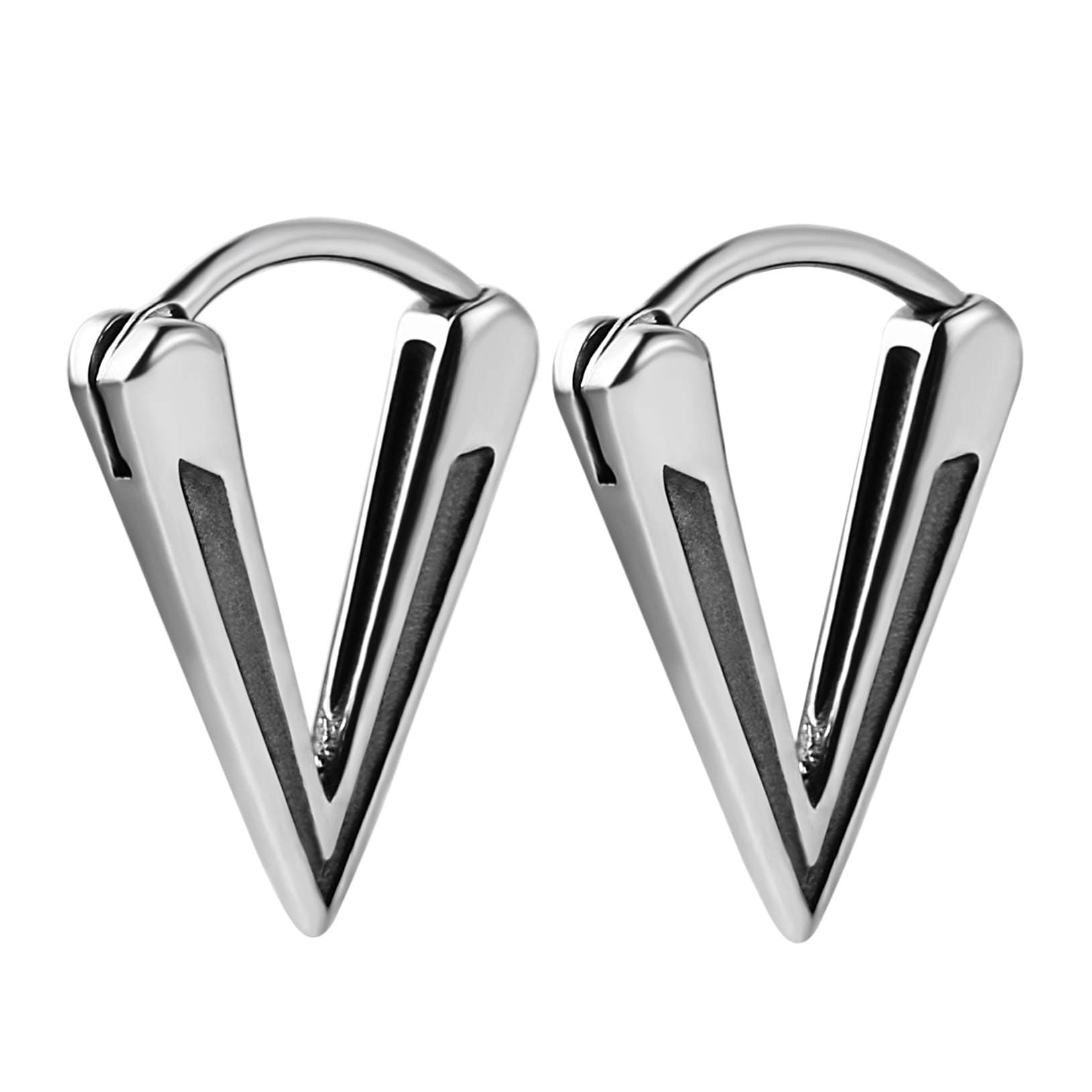 HZMAN Unisex Bike Punk Silver Stainless Steel Triangle Dangle Hoop Earrings