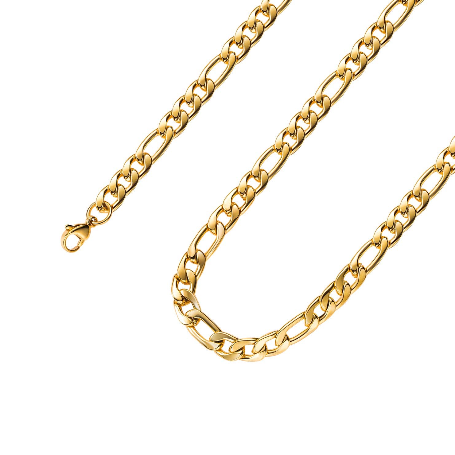18k Gold Plated Figaro Link Chain - Stainless Steel Necklace for Men and Women
