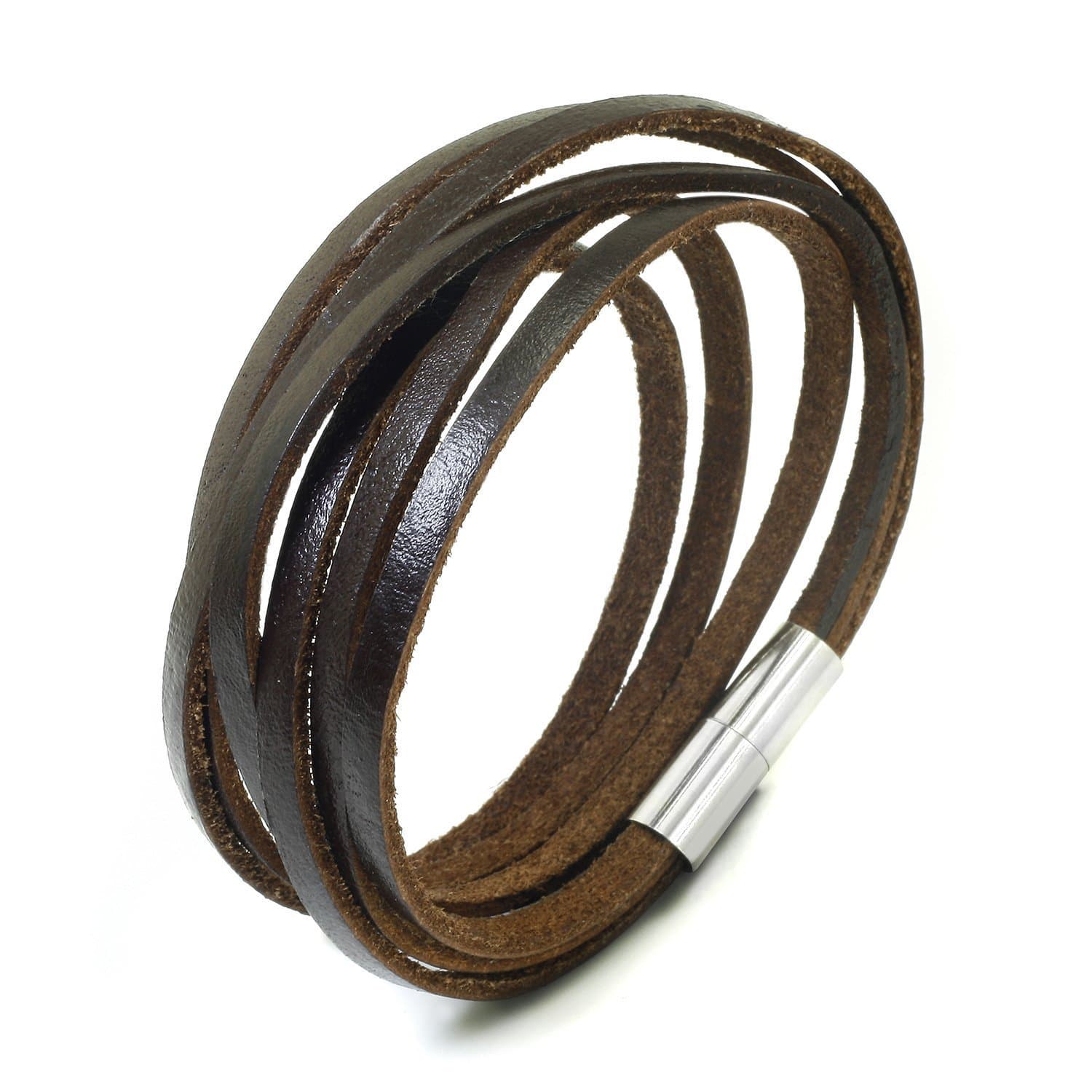 JEWELRIESHOP Monotone Rough Finish Genuine Leather Wrap Bracelet
