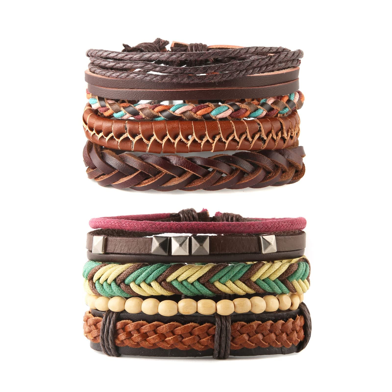 STWTR Mix 8 Wrap Bracelets Hemp Cords Wood Beads