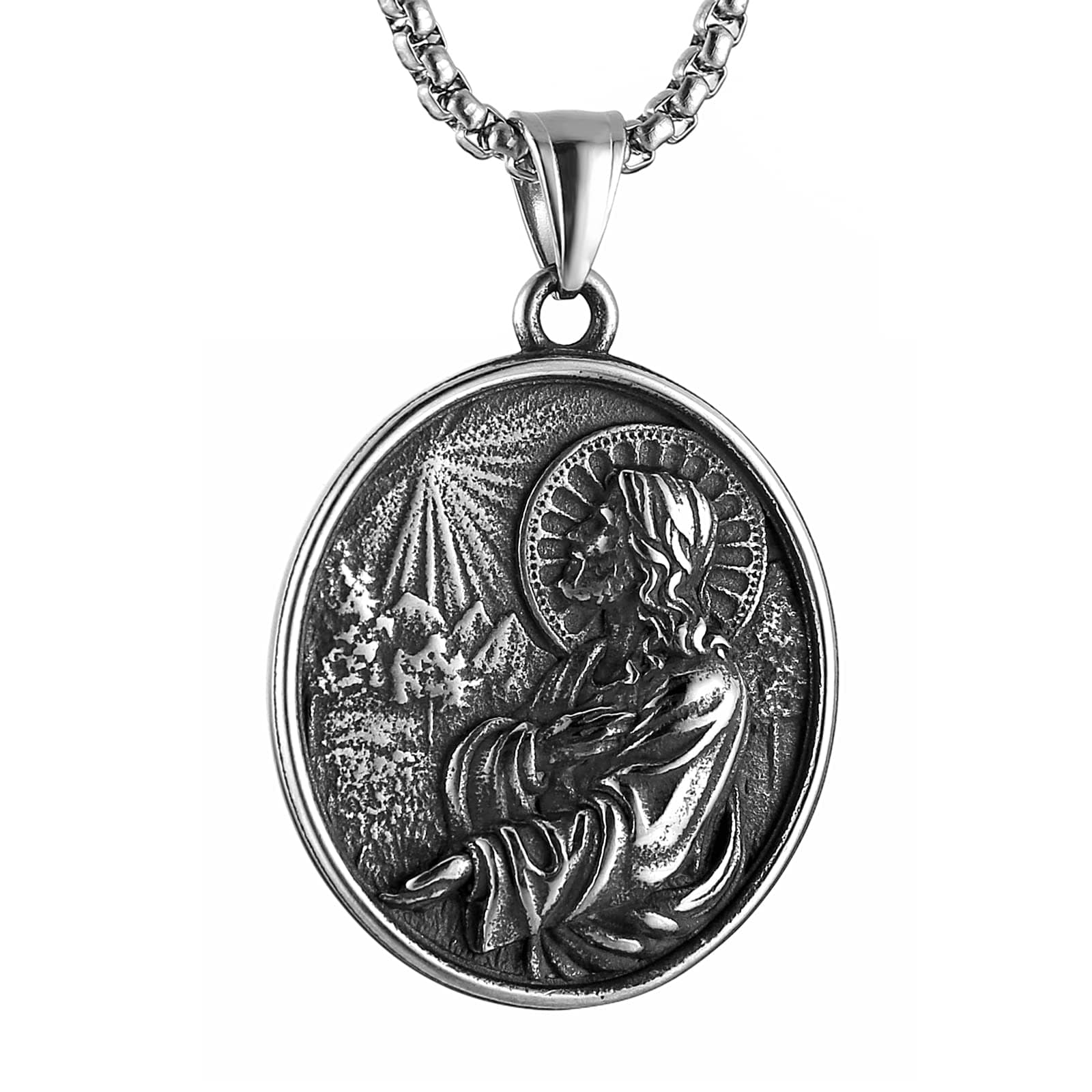 HZMAN Stainless Steel Religious Christian Amulet Pendant Necklace