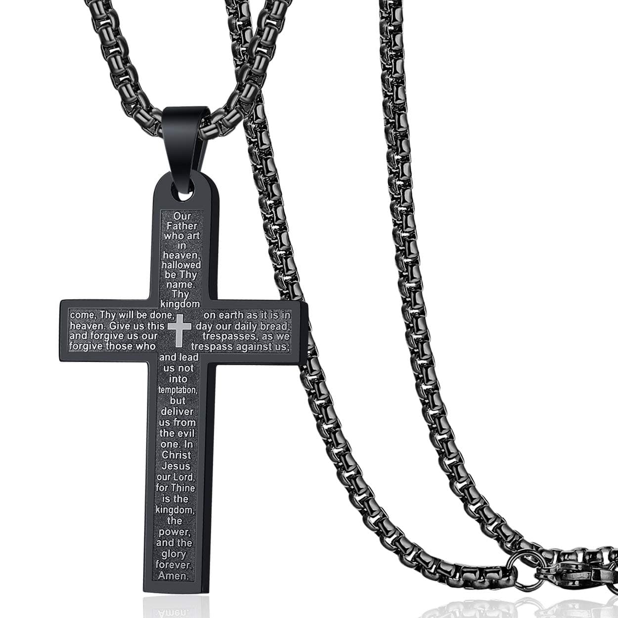 Men's Nail Lord's Prayer Cross Pendant Necklace in Stainless Steel Chain 24"