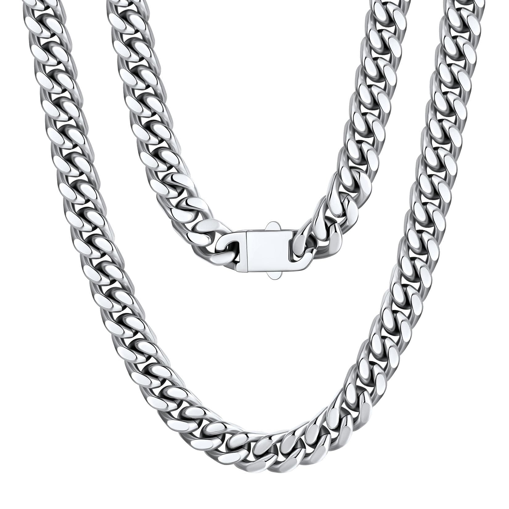 Black 14K Gold-Plated U7 Stainless Steel Cuban Chain, 5mm-12mm, 18-30 inches
